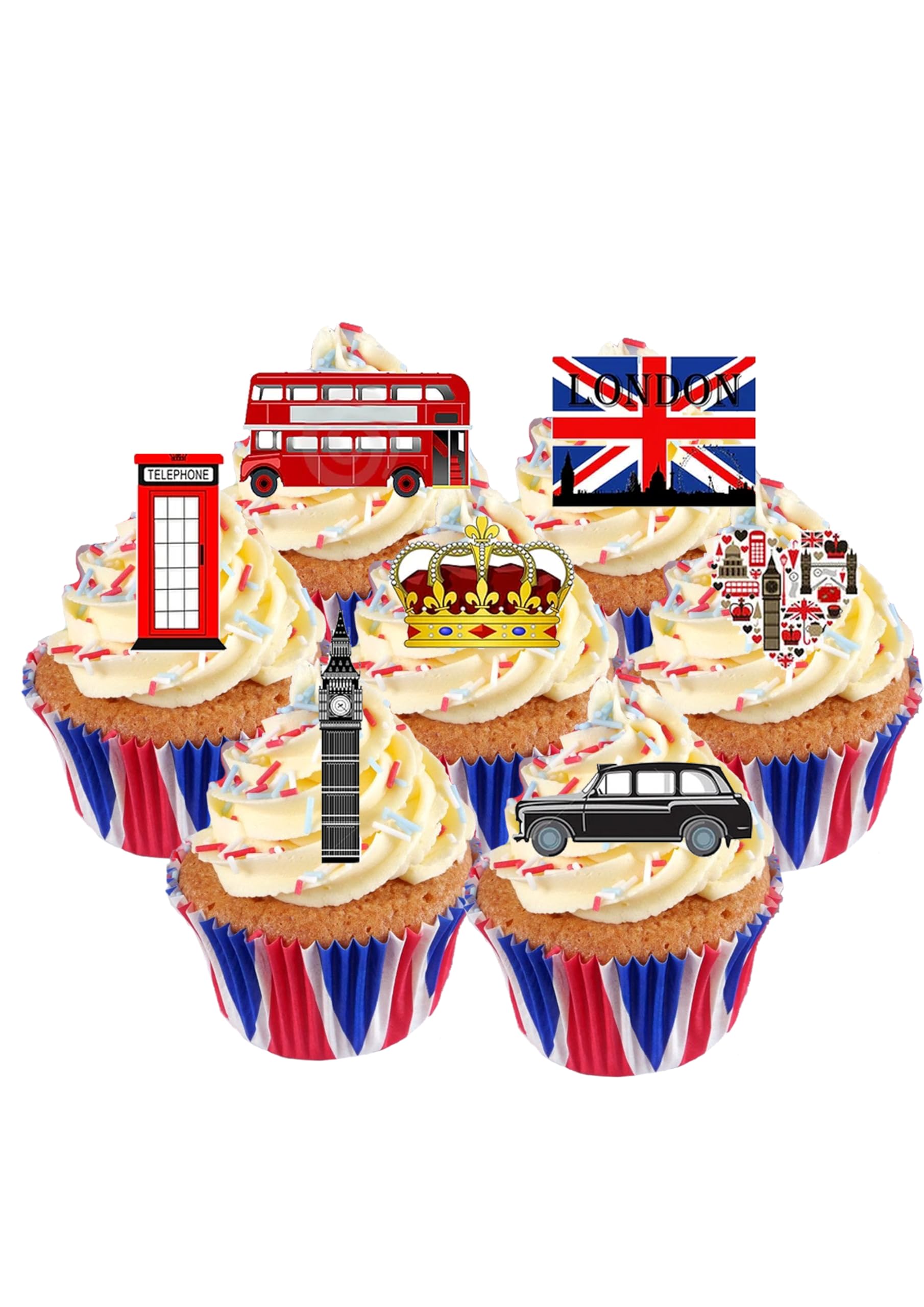35 Stand Up London City Themed Edible Wafer Paper Cake Toppers Decorations