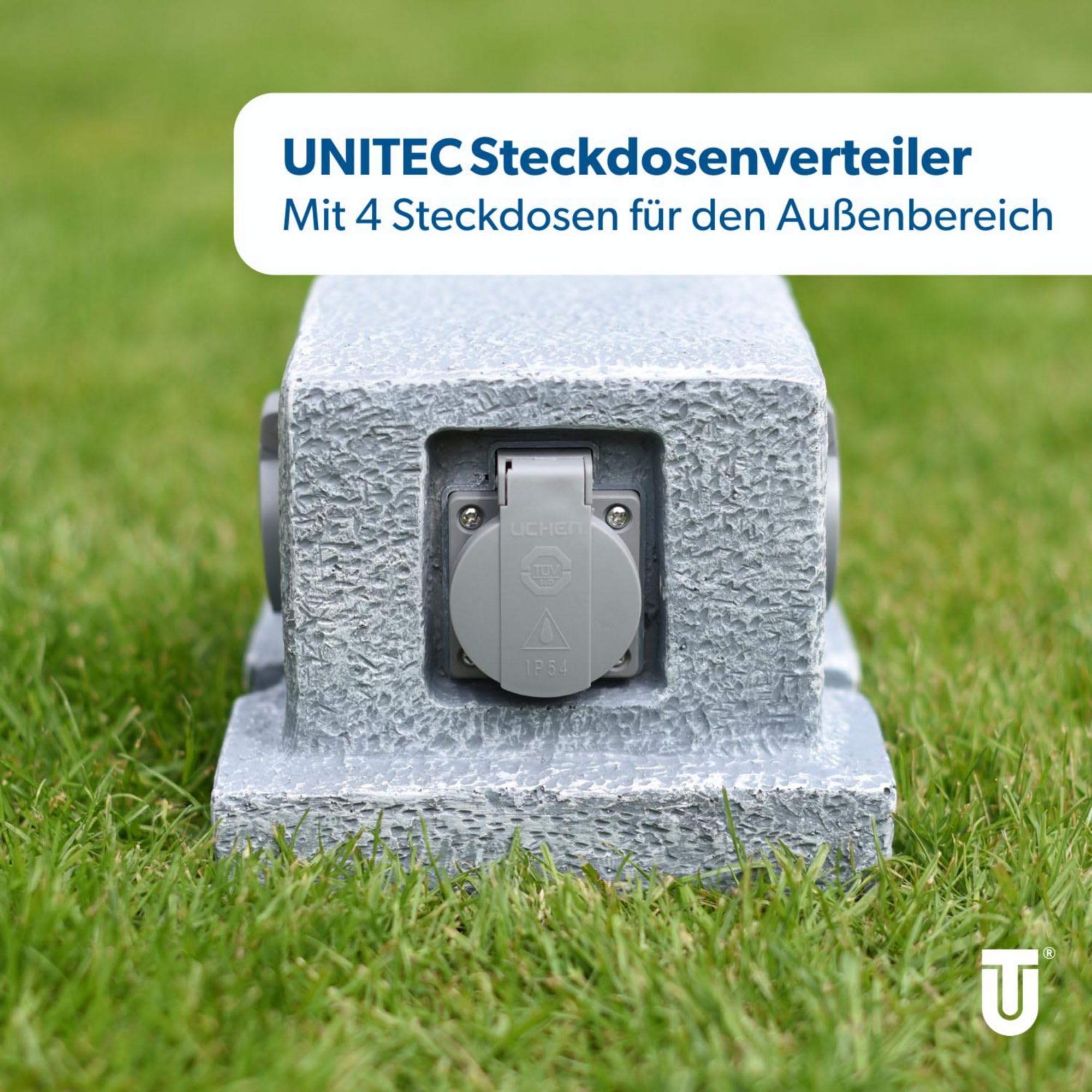 UNITEC Distributore di prese da giardino effetto pietra, presa da giardino, presa esterna, IP 44, 4 prese, colonna