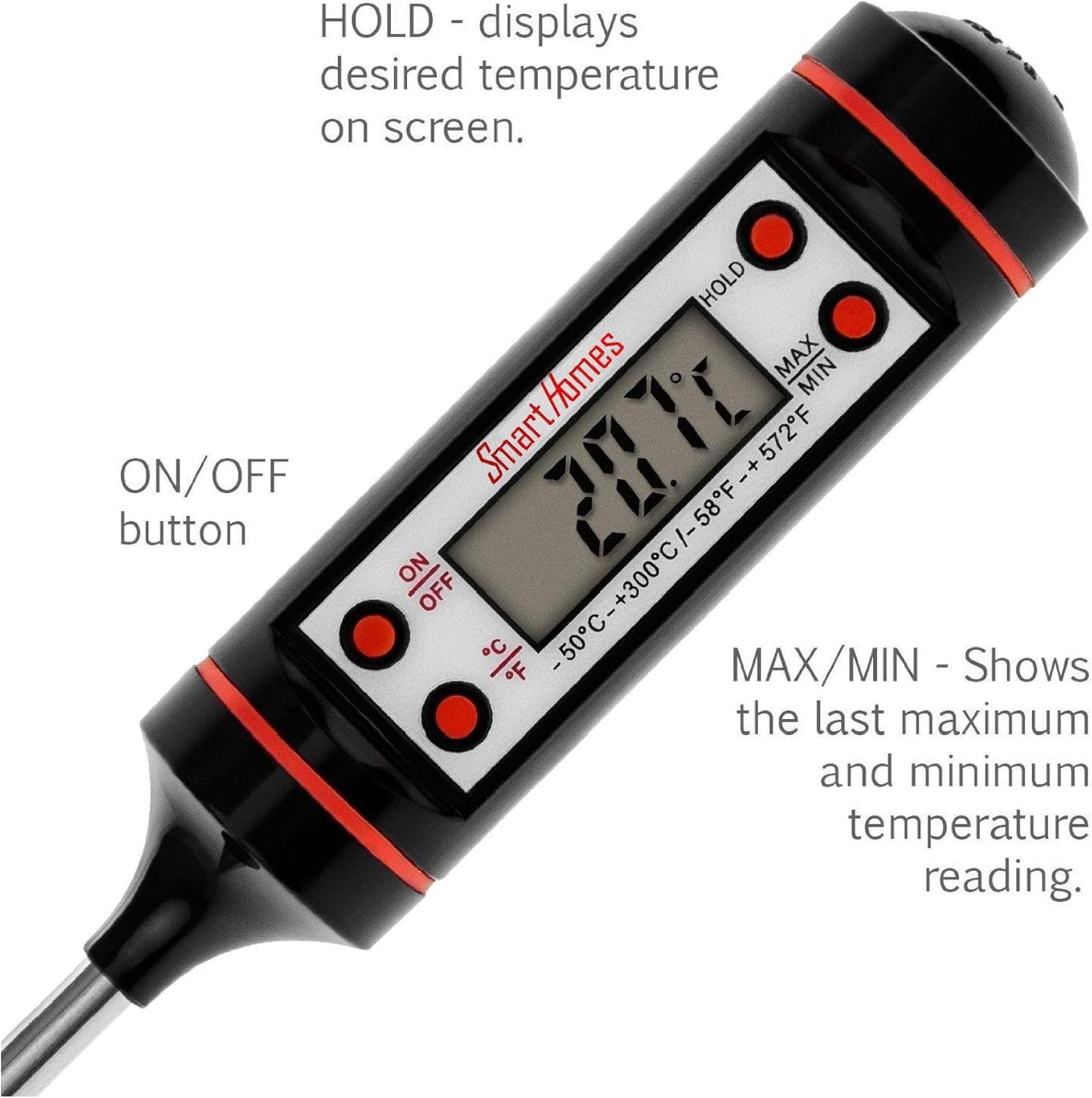 review SmartHomes Digital Meat Cooking Thermometer - Ideal Oven Temperature Probe For Food, Grill, BBQ | FREE Recipe Bonus | Auto Shut-off For Maximum Battery Life