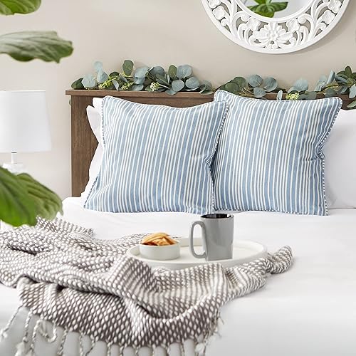 Miniatura 4 de DII Colección de fundas de almohada, algodón reciclado, cremallera oculta, 18x18, rayas cambray, azul brillante, 2 piezas