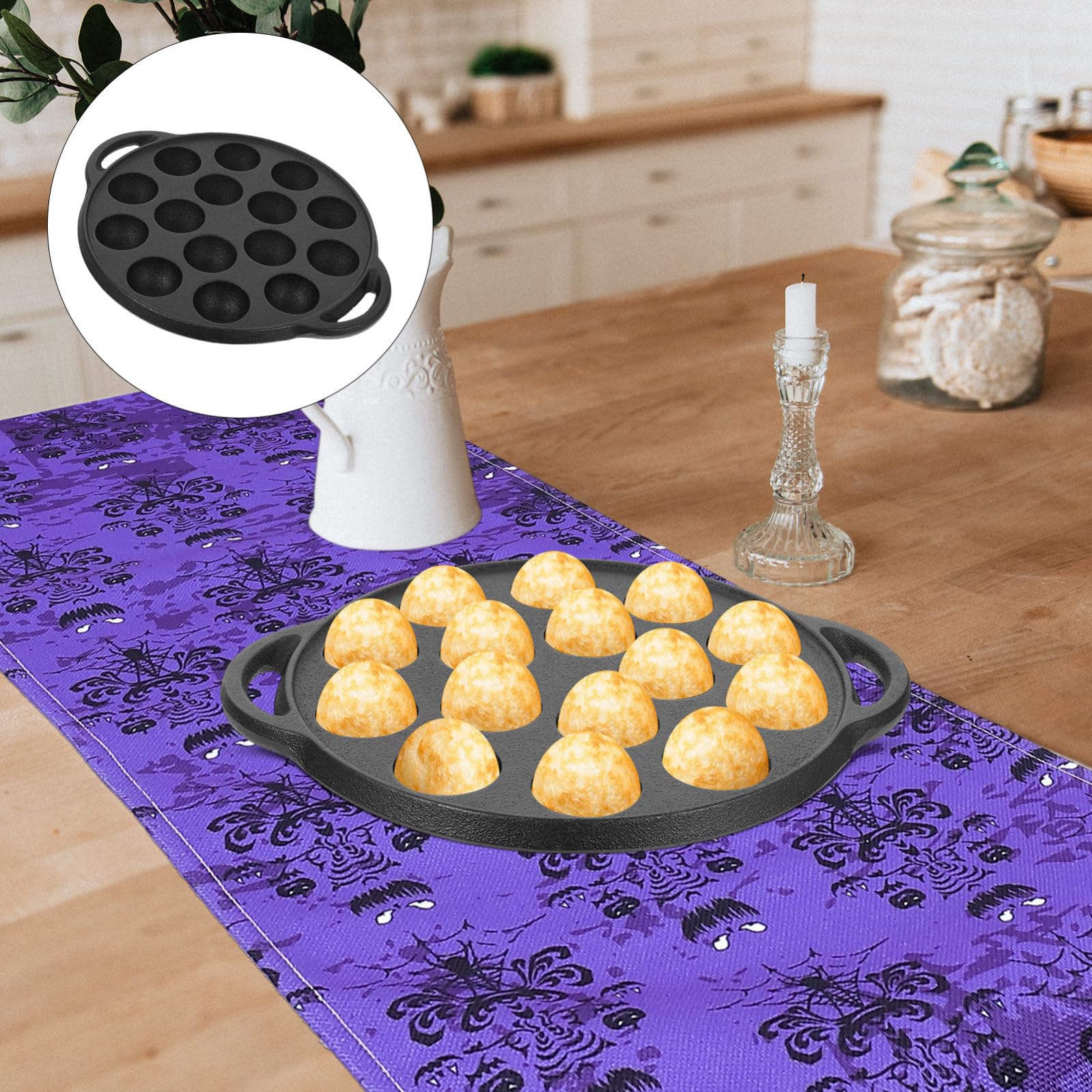 OSALADI Padella Alta Durabilità e Prestazioni per Lumache e Polpette 15 Fori in Ferro Spessa per Ristoranti e Negozi di Cucina Occidentale