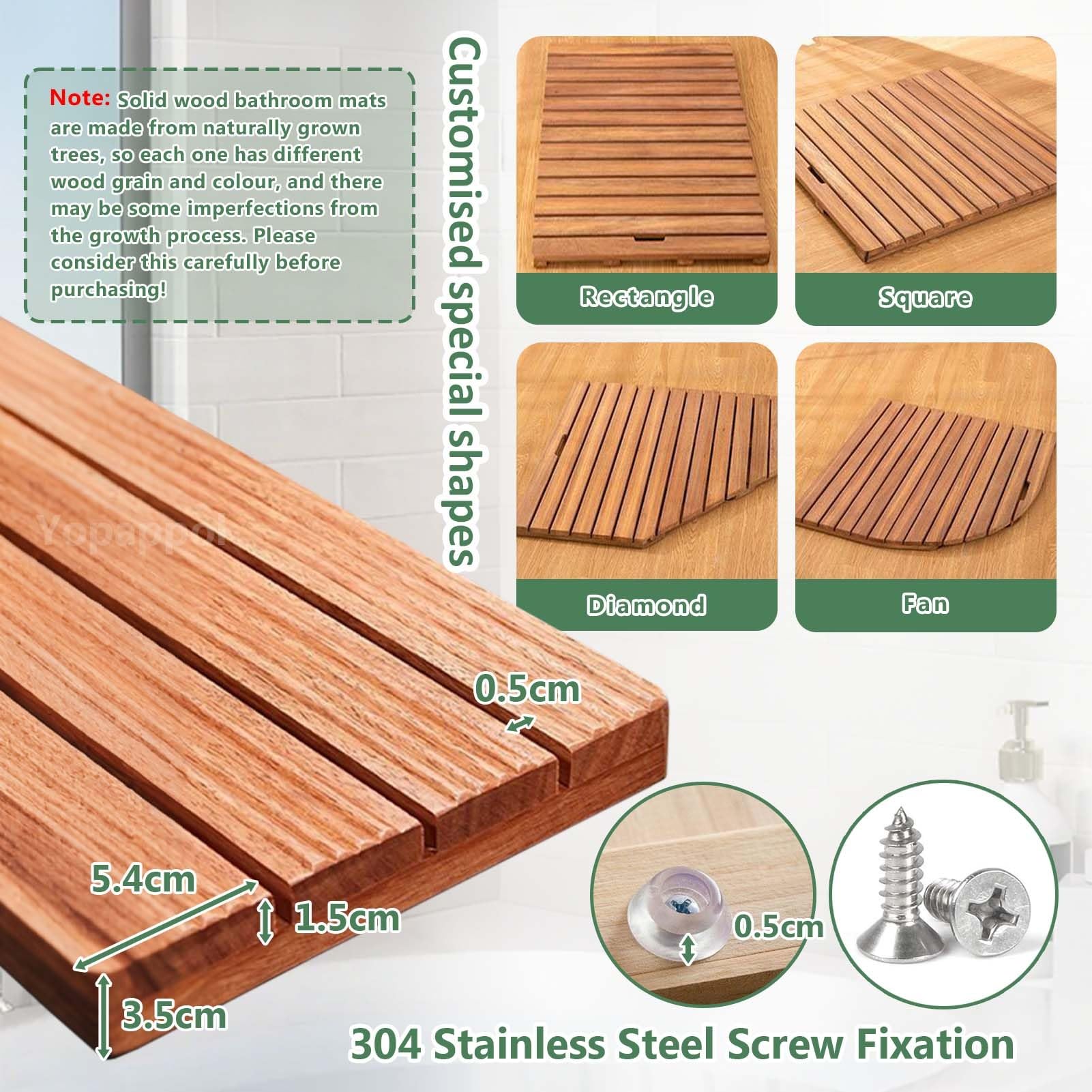 Lar Tappetino antiscivolo in legno naturale per doccia, sauna e spa, protezione per pavimenti e tavolette decorative (80 x 90 cm)