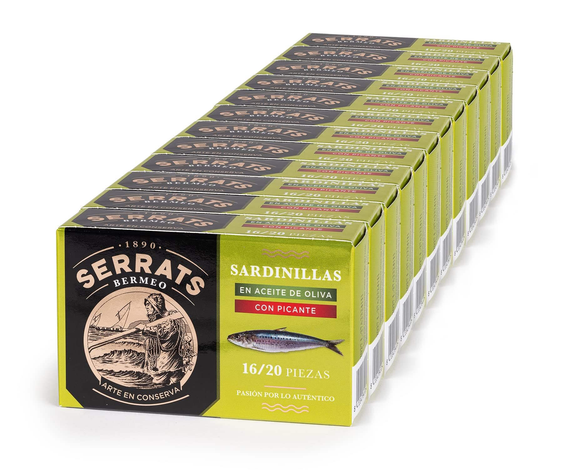 CONSERVAS SERRATS - Sardines Txikis à l'Huile d'Olive Vierge Piquante - 12 Boîtes x 115g (Total : 1380g) - Avec une Touche de Piquant Équilibré - Fabrication 100% Artisanale