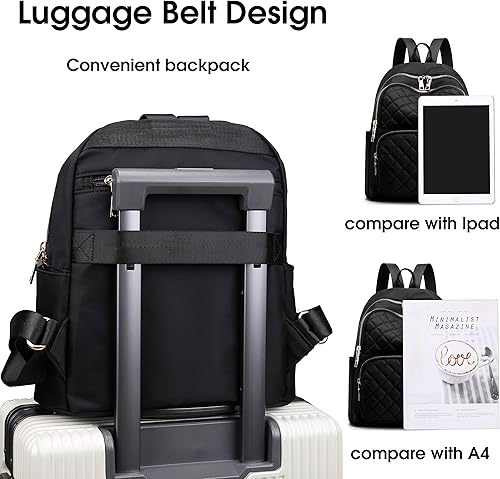 Miniatura 3 de Mochila para mujer, mochila de viaje de nailon, bolsa escolar pequeña negra para niñas, negro acolchado, talla única, Modernoajustado