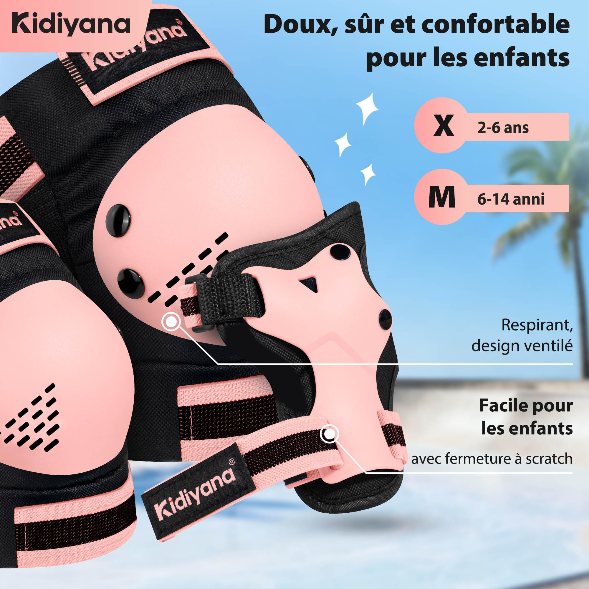 Set De Protections Enfant, Genouillères, Coudières Et Protège-Poignets, Équipement pour Trottinette, Patins en Ligne, Skateboard Et Vélo, Respirant, Léger, S (2–6 Ans) Et M (6–14 Ans)