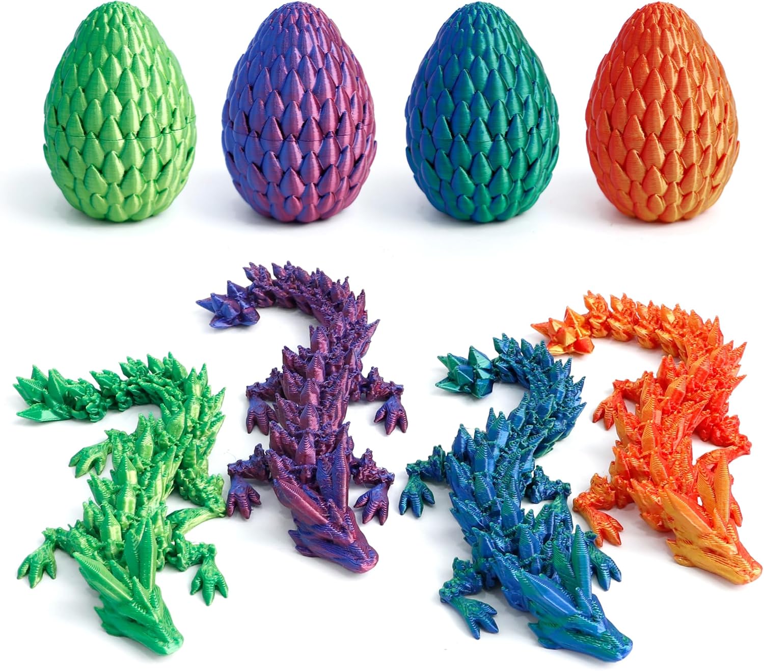 4 Pack 3D Printed Dragon in Egg - Mini 3D Eggs with Articulated Crystal Dragon Inside, Cute Fidget Toy, Birthday Gift, Desk Pet Figure, Easter Basket Essentials (4A1) - Image 3