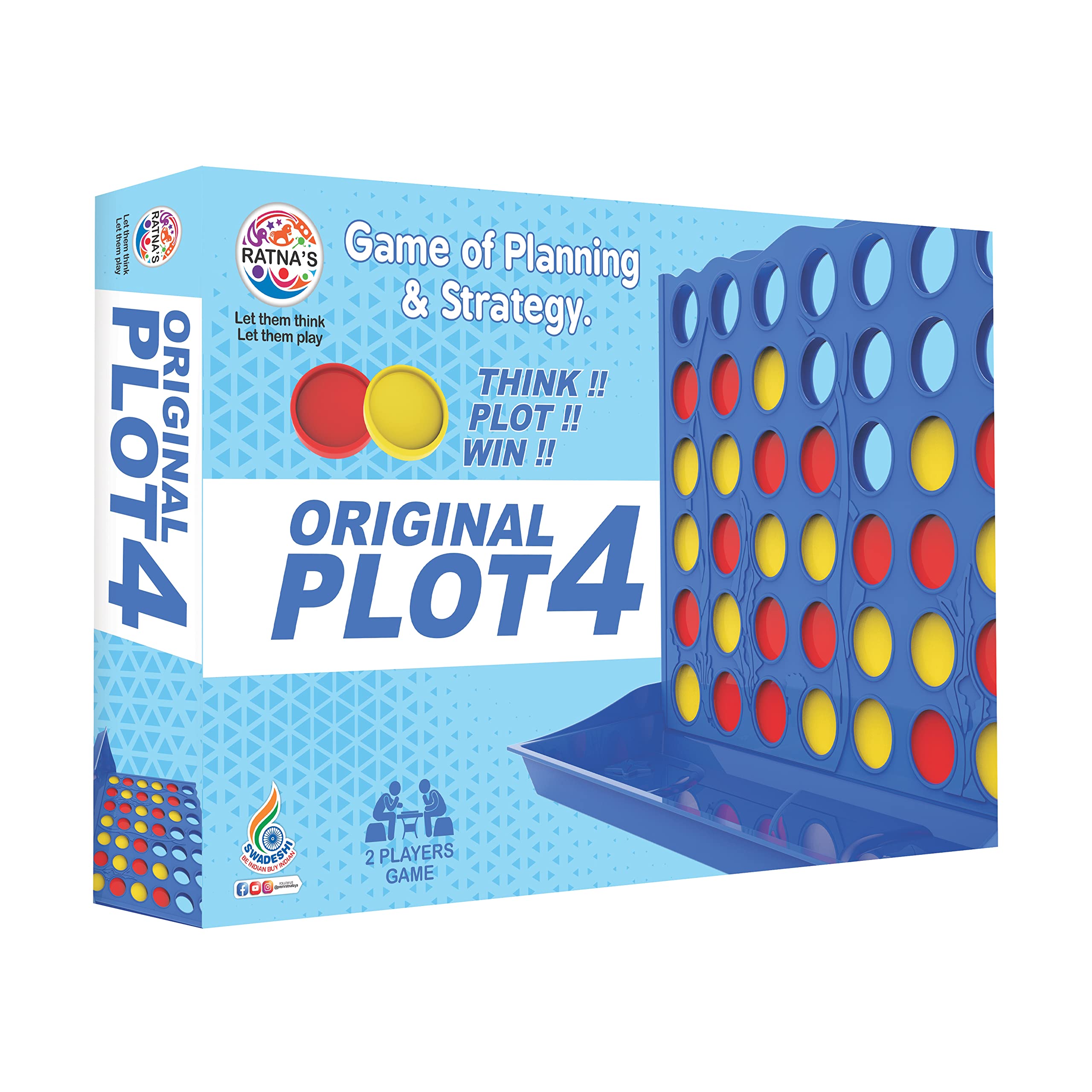Ratnas Original Plot 4 Big Board Game Family Game Strategy Game for 2 Players Ages 5 & Up (B09Z6YB15H) Amazon Price History, Amazon Price Tracker