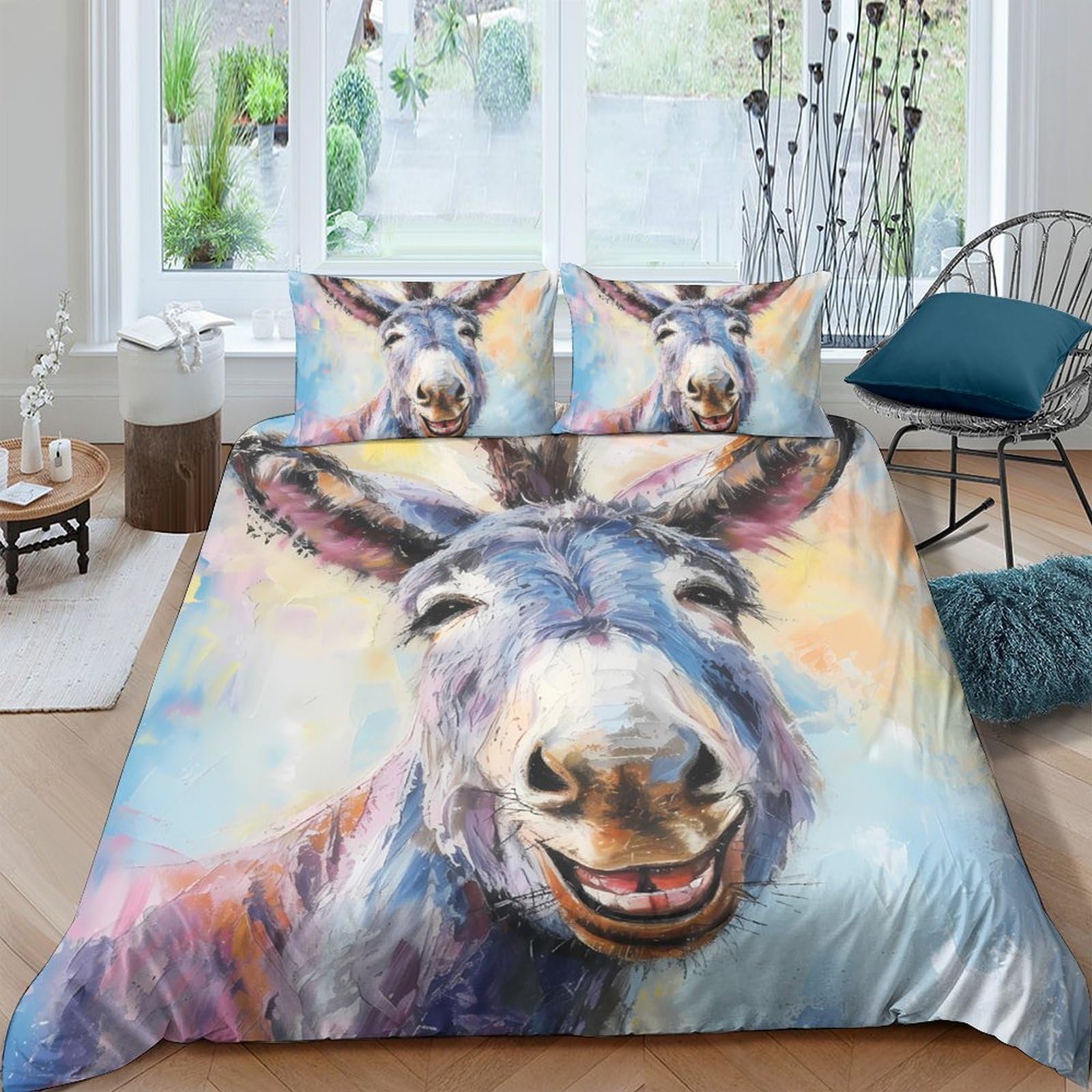 Ctjqhvkz Style-1 3D Printed Cartoon Donkey Fitted Sheet Microfiber Soft Colourful Animal Art Mattress Cover Bedroom Dorm Protector Single（135X200cm）