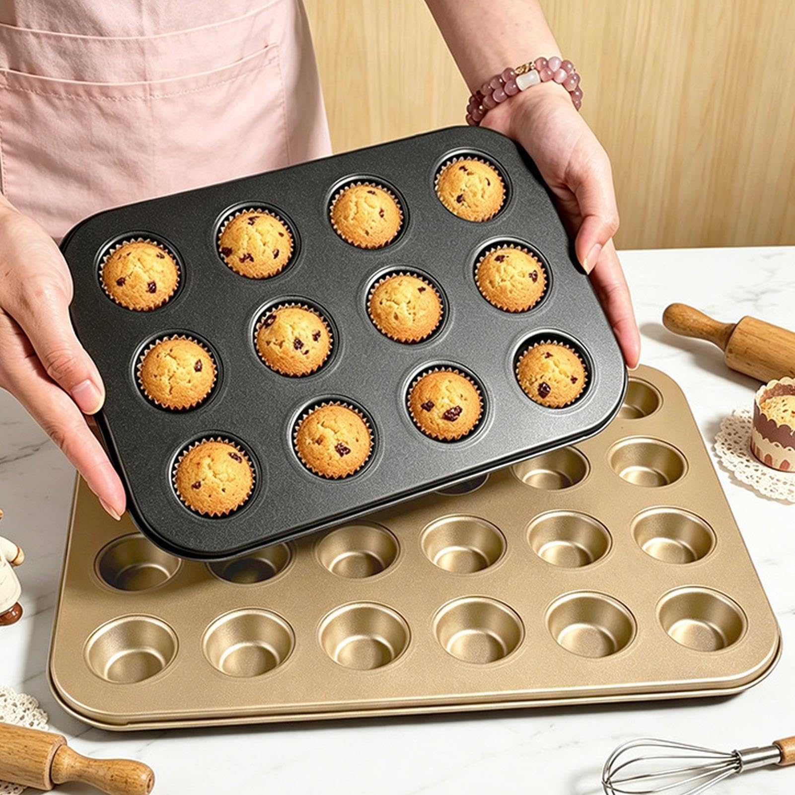 Confezione 2 Stampi per Mini Muffin,Stampo Antiaderente per Cupcake
