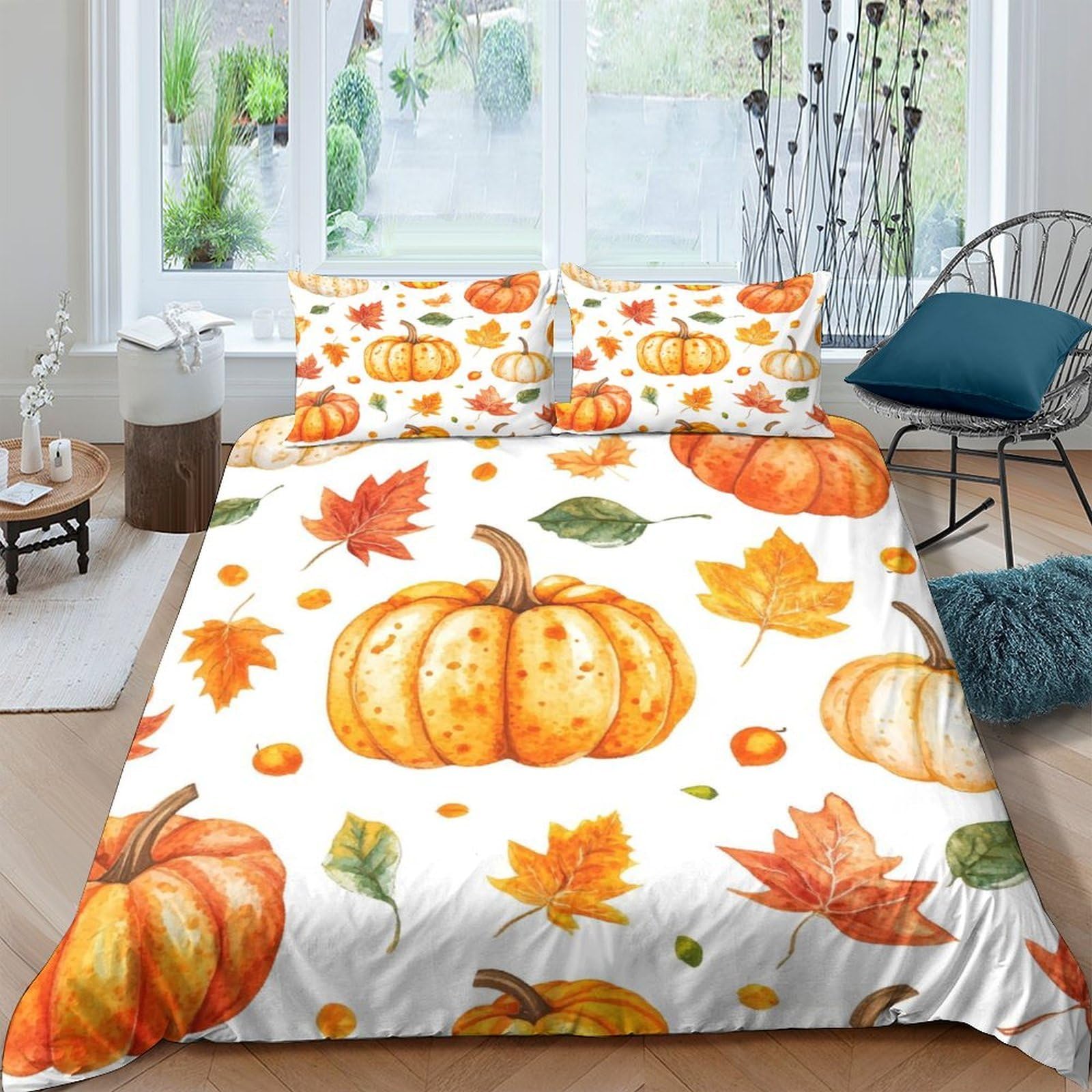Ctjqhvkz Style-7 3D Printed Pumpkin Autumn Leaves Fitted Sheet Microfiber Soft Bed Sheet For Bedroom Guest Room Decor Protection Single（135X200cm）