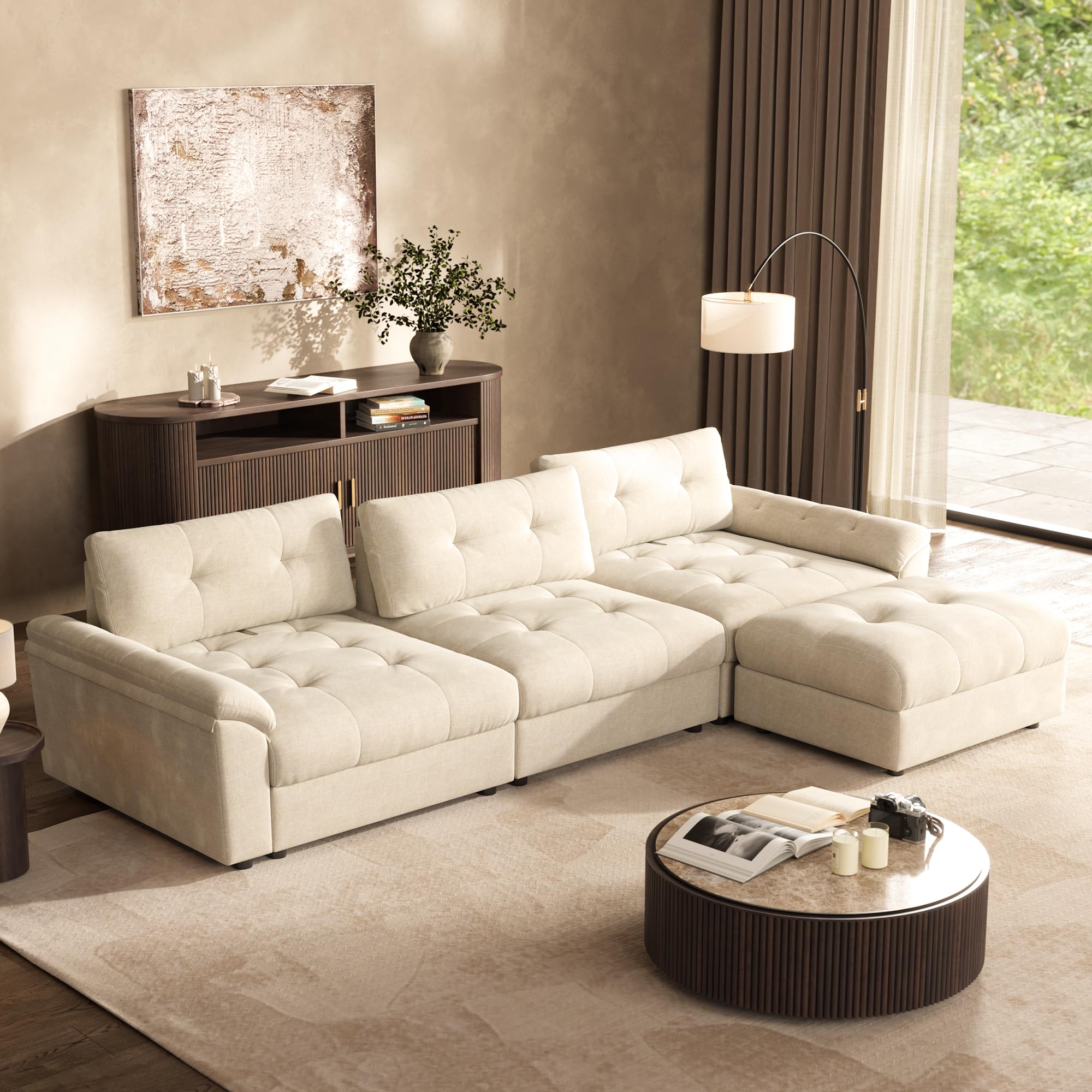 Oversized Modular Sectional Sofa with Adjustable Back Modern Comfy Sectional Couch with Storage Ottoman Deep Seat Chenille Cloud