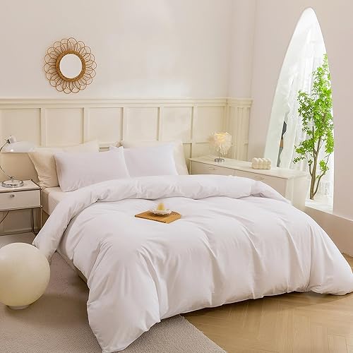 Miniatura 2 de ECOCOTT Juego de funda de edredón, 100% algodón lavado, duradero, suave, cómodo, ligero y transpirable, con cierre de cremallera y lazos en las