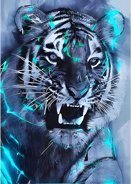MXJSUA Tiger Diamond Painting Kits, 5D Diamond Painting Kits for Adults Beginner, 5D Diamond Art Tiger Kits Adults, DIY Diamond Picture Arts Gem Arts Painting Roaring Tigers 30x40cm