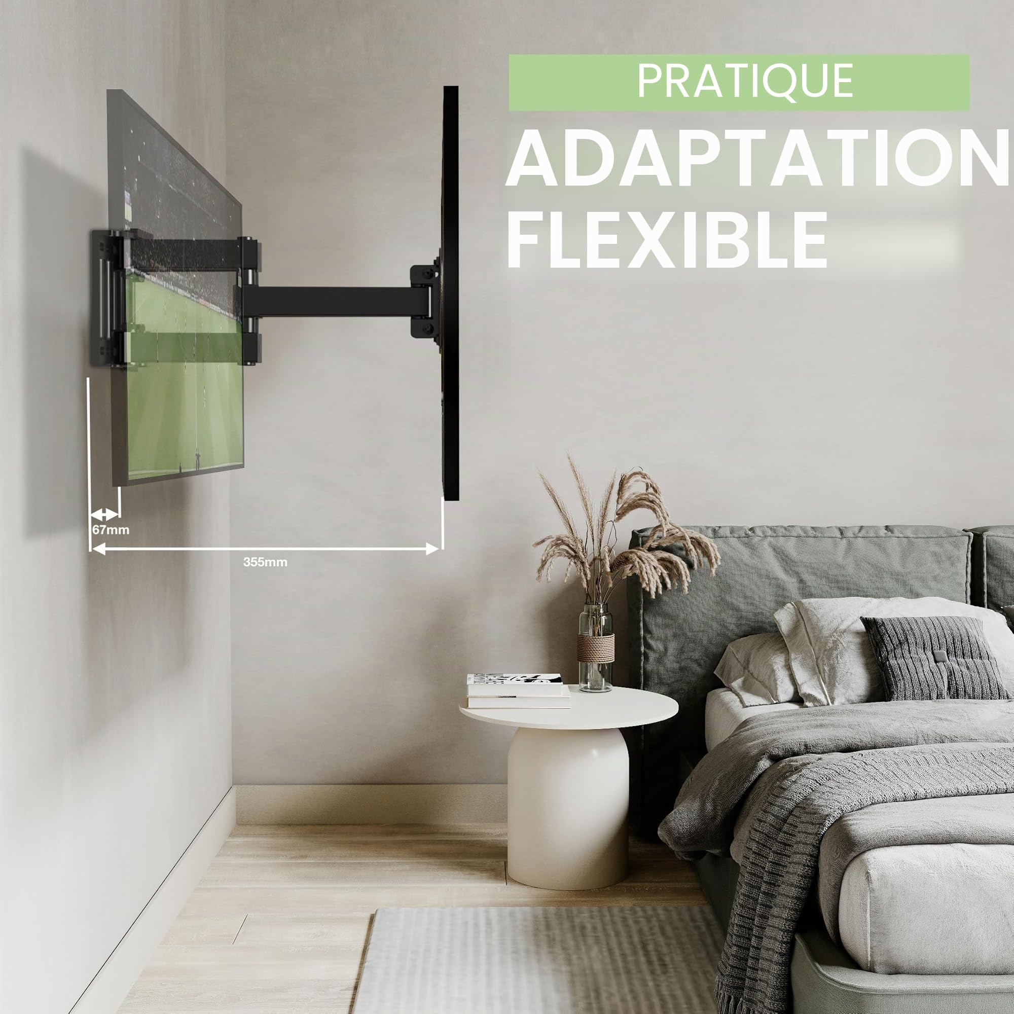 Support Mural TV, Inclinable et Orientable Support TV pour écrans 32-65 Pouces jusqu'à 40Kg -VESA 400 x 400 mm