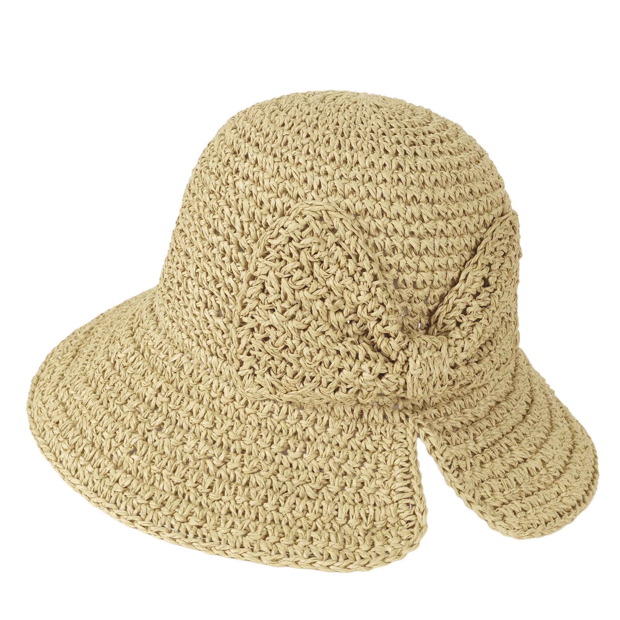 VoilipexFloppy Straw Sun Hat Foldable Packable Wide Brim Summer Beach Hat Crochet Bucket Hat for Women, B Beige, One Size