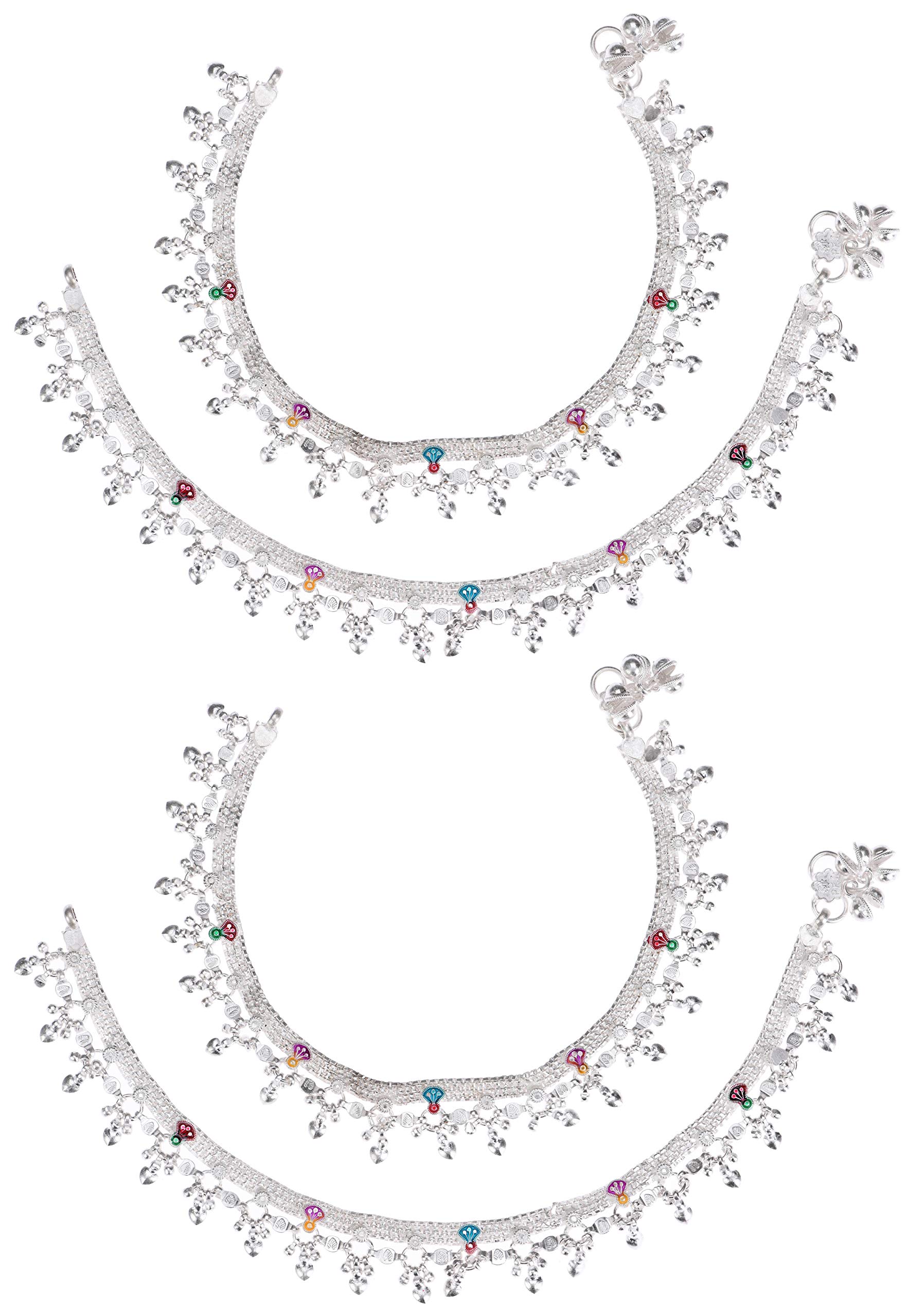 AanyaCentric Pack of 2 Pair Indian Traditional Ethnic Silver Plated Anklet Leg Bracelet For Women Payal Girls Kolusu (B08BZR3ZT7) Amazon Price History, Amazon Price Tracker