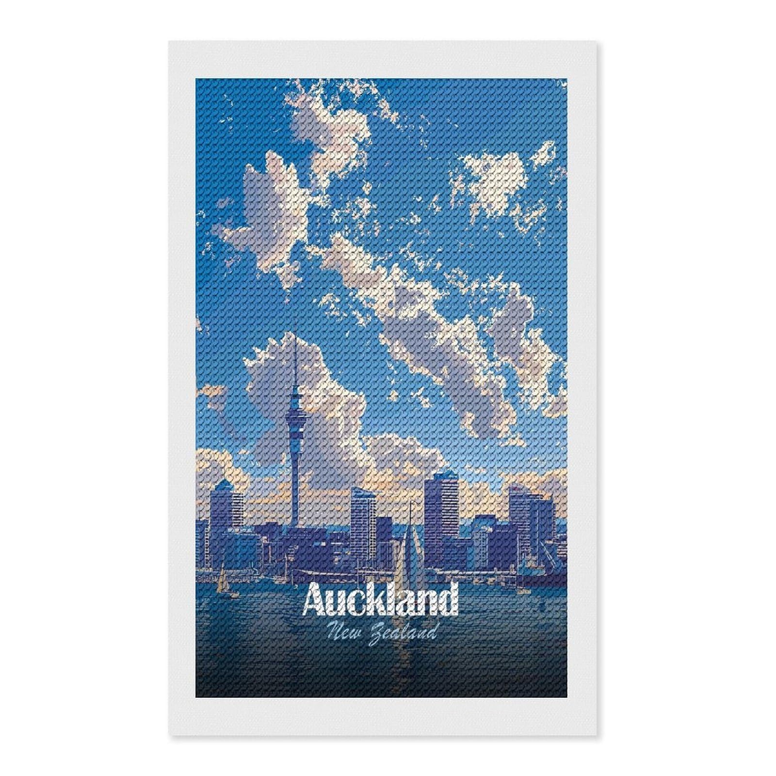 Junmoney Auckland New Zealand Cityscape Art Diamond Art Canvas 12"x20", Decorate Your Room, Mindful Craft Activity, Cosy Home Accent, Thoughtful Handmade Gift