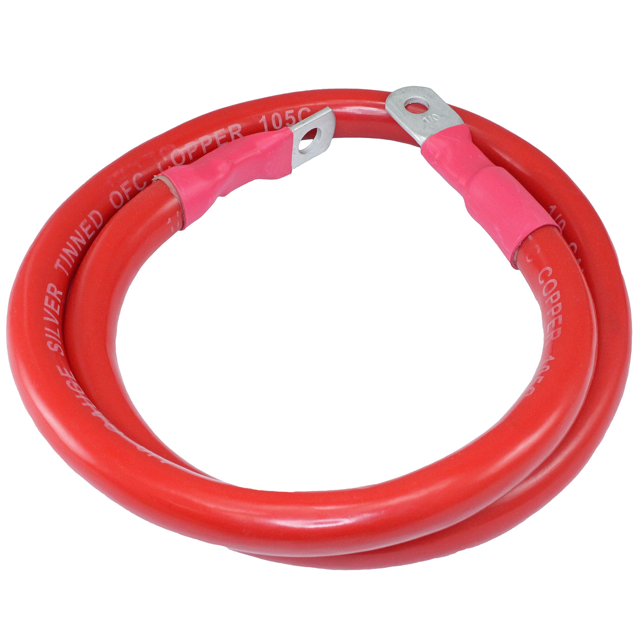 1/0 Gauge Heavy Duty tinned Copper Marine Battery Cable RED (03 ft, 3/8
