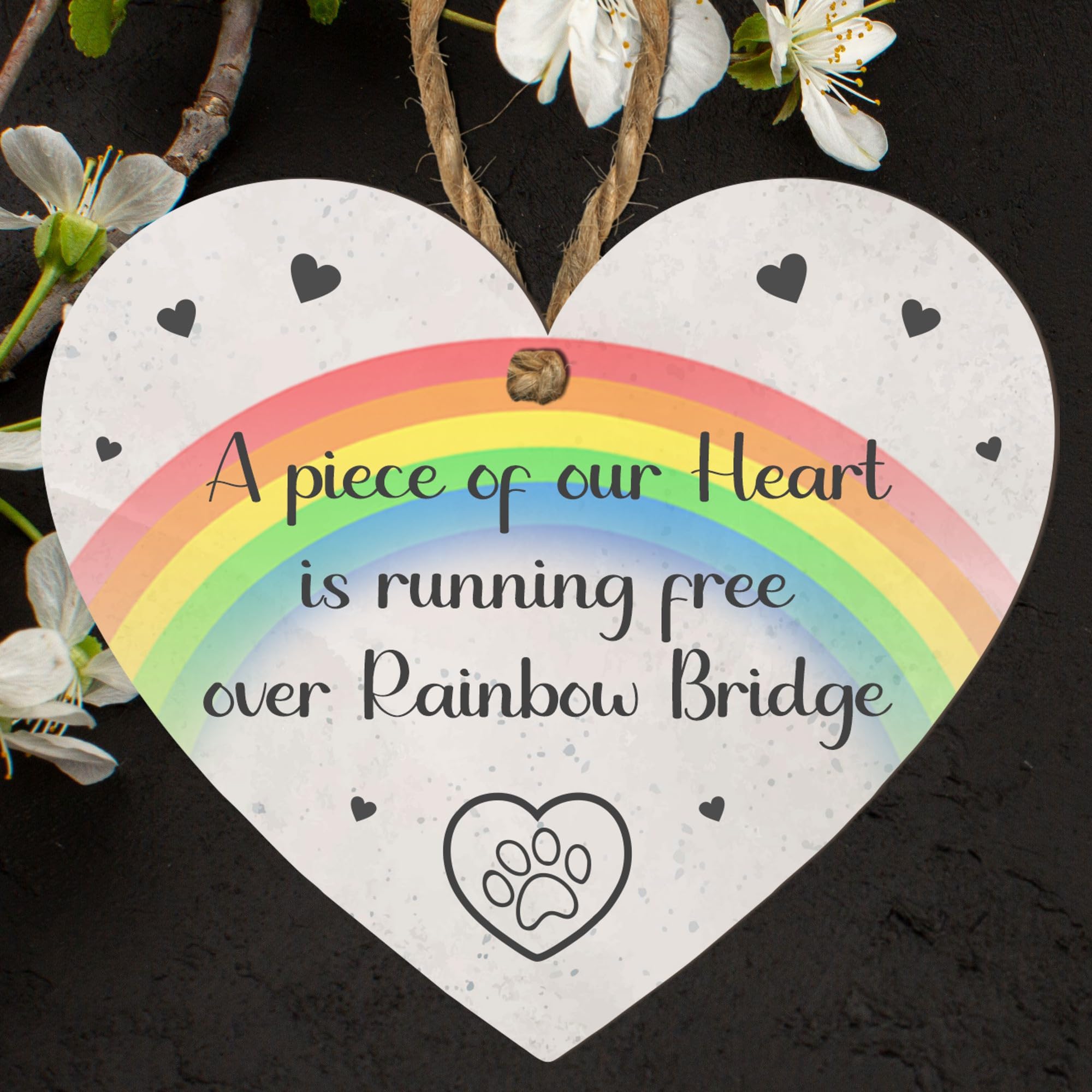 Memorial Heart Plaques for Pet Loss - "Paw Prints Left by You" and Other Touching Poems - Pet Bereavement Gifts for Dog and Cat Owners (A piece of our heart, Medium: 15 cm (H) × 13 cm (W))