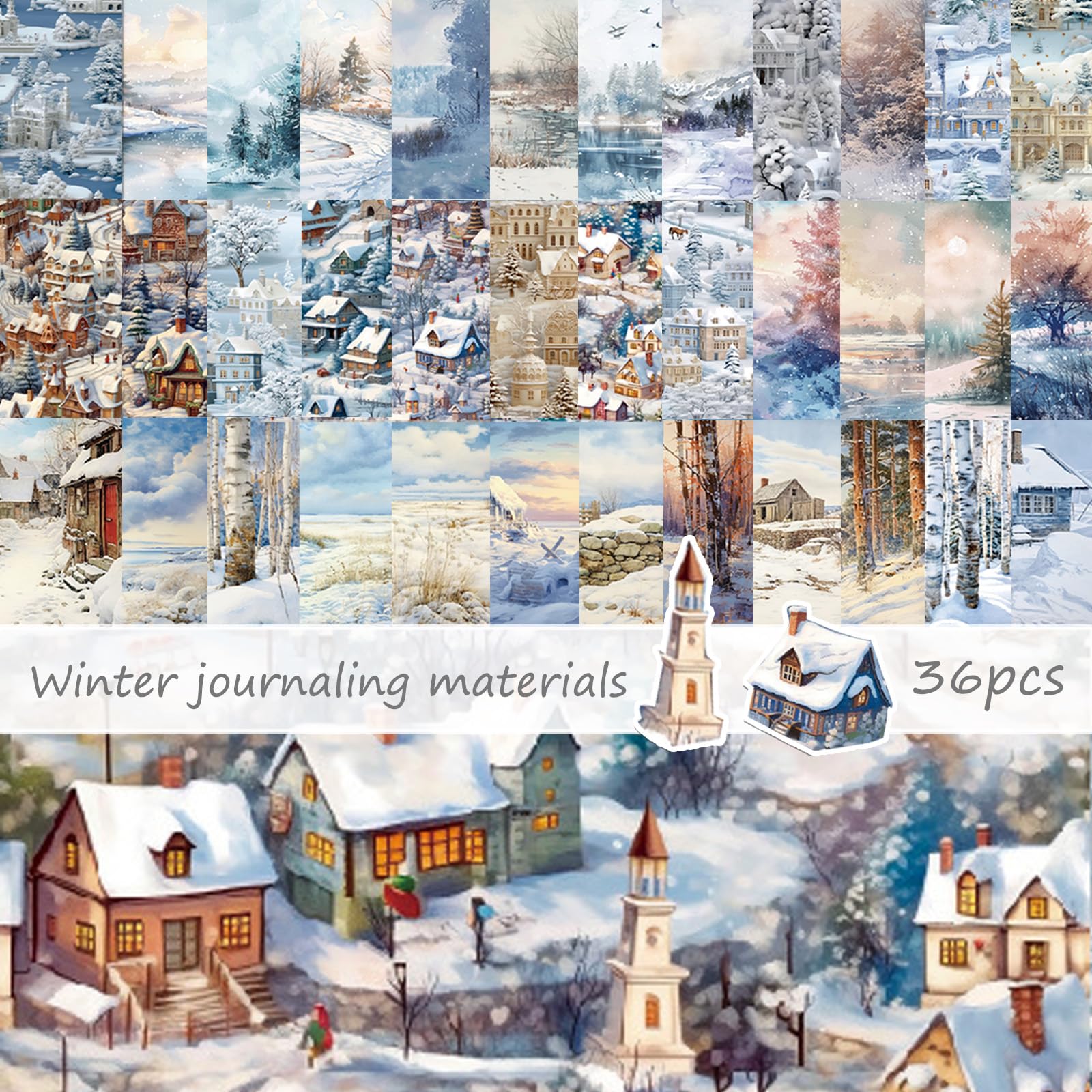 BSITSSS 36 Sheets Winter Scrapbook Paper 6" x 6", 36 Designs Snow Scene Decoupage Paper, Romantic Holiday Decorative Paper for DIY Card Making Photo Album Journal Decor Gift Wrapping