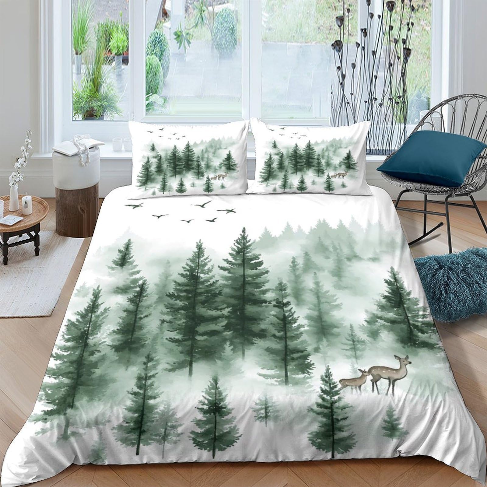 Ctjqhvkz Style-6 3D Printed Pine Forest Fitted Sheet Microfiber Soft Woodland Animals Mattress Cover For Bedroom Guest Room Decor Single（135X200cm）