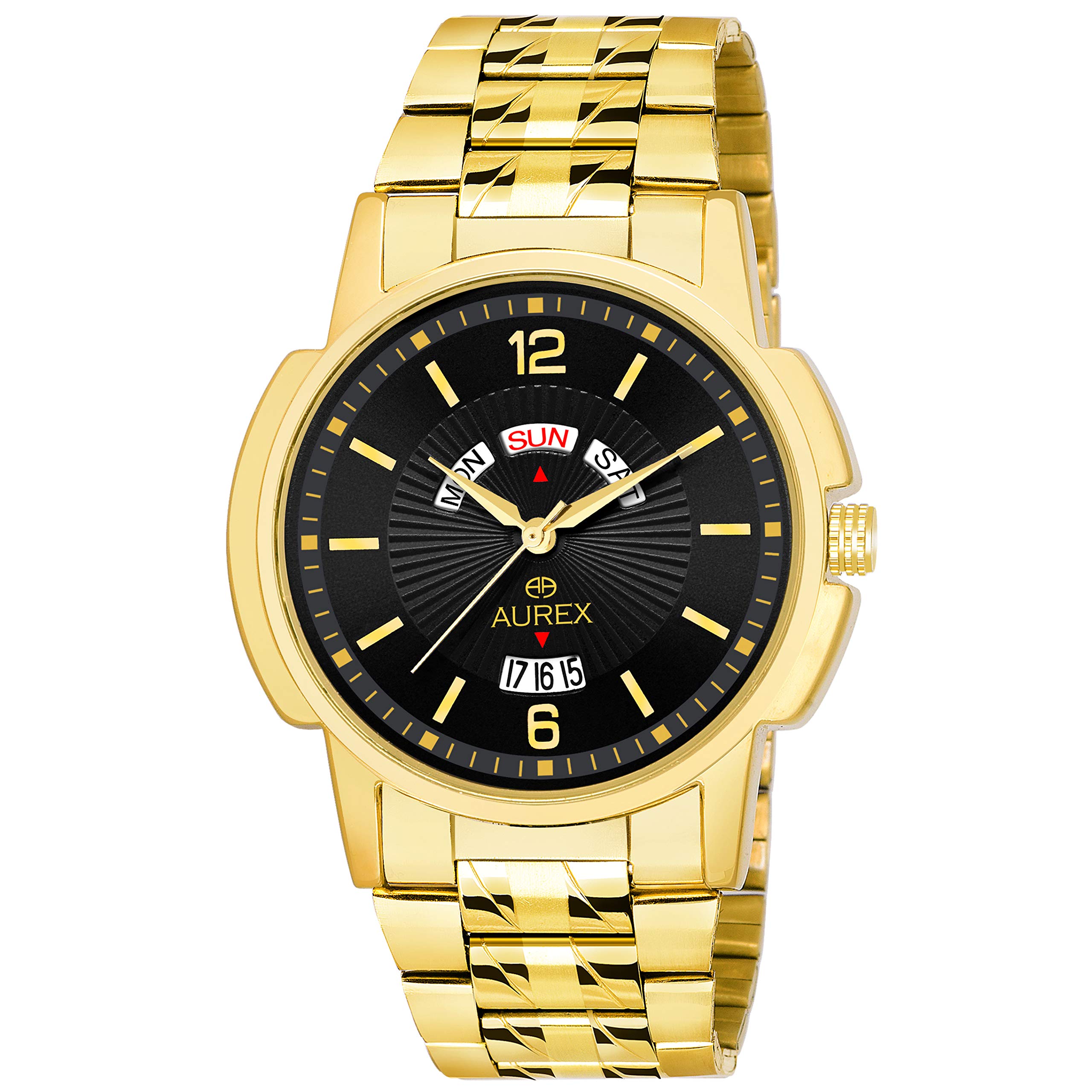 Aurex Analogue Gold Plated Black Dial Day And Date Stainless Steel Mens And Boys Bracelet Watch (B08DKNXDZJ) Amazon Price History, Amazon Price Tracker
