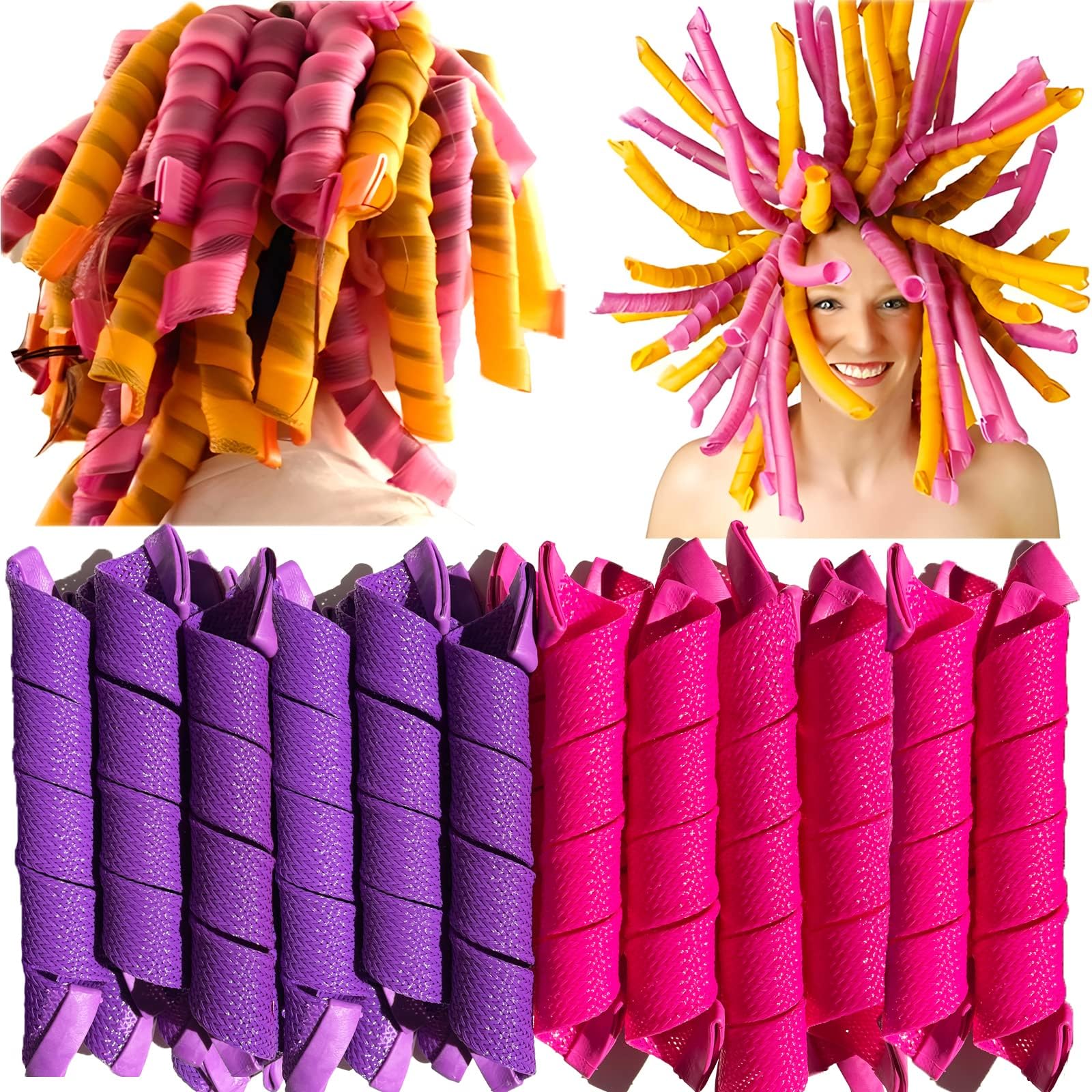 Amazon.com: 50 Pcs Heatless Spiral Hair Curlers 12inch Magic No Heat ...