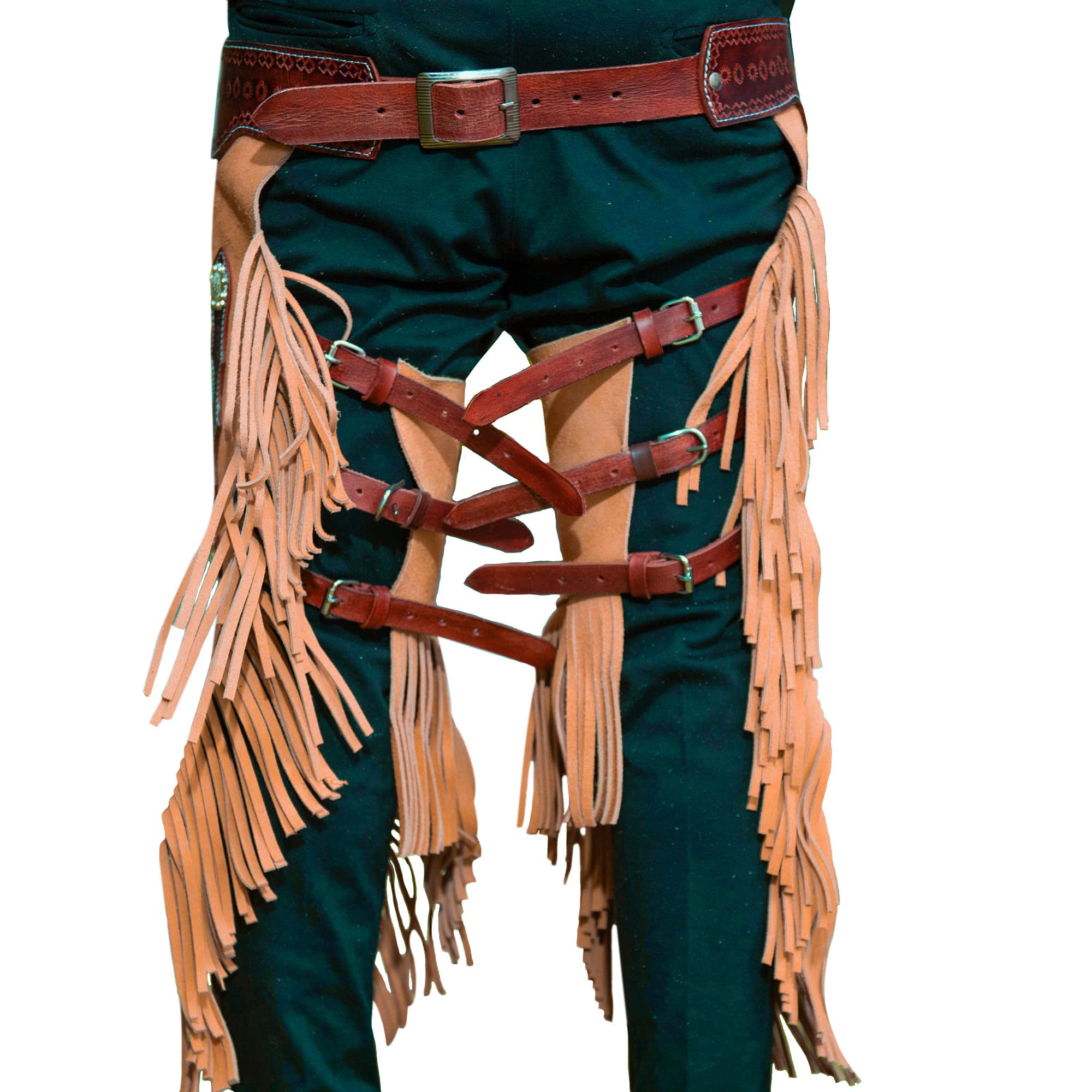 Hulara Chaps Western Cowboy pelle scamosciata per uomo donna con giogo