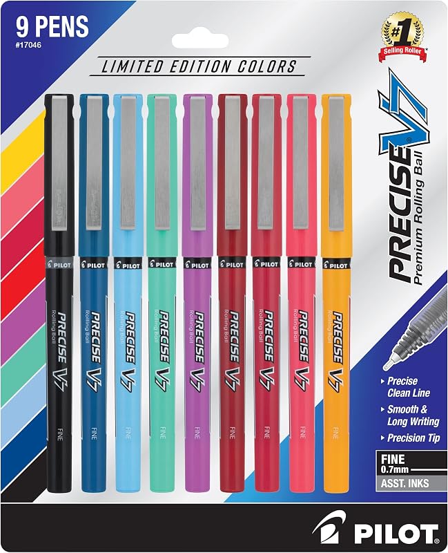 Precise V7 Rollerball, Limited Edition Assorted Colors, Pack of 9