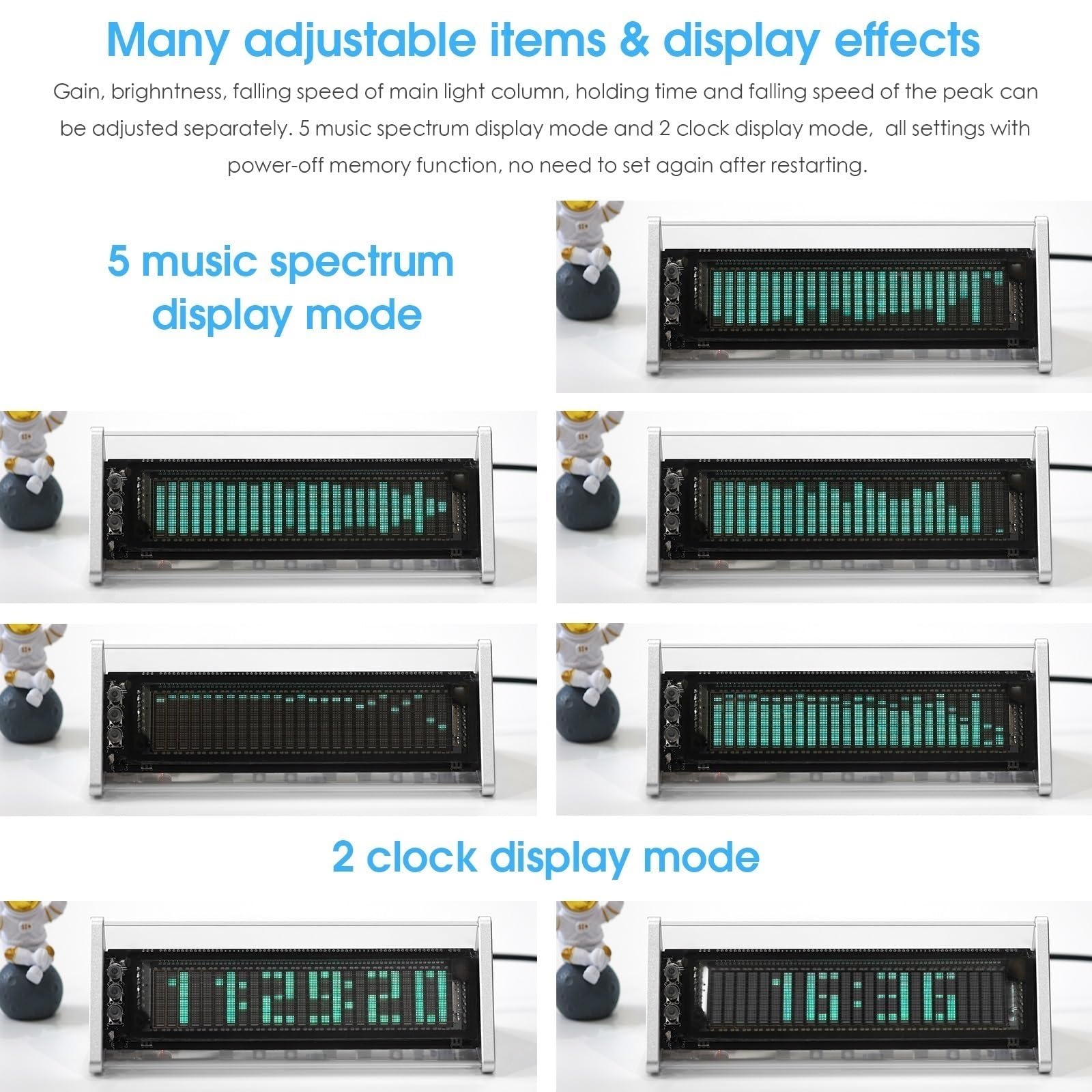 Analizzatore di Rete vettoriale Audio VFD Analizzatore di Spettro Audio Ricevitore Bluetooth 5.0 Selettore AUX da 3,5 Mm Orologio da Tavolo for Casa con Telecomando