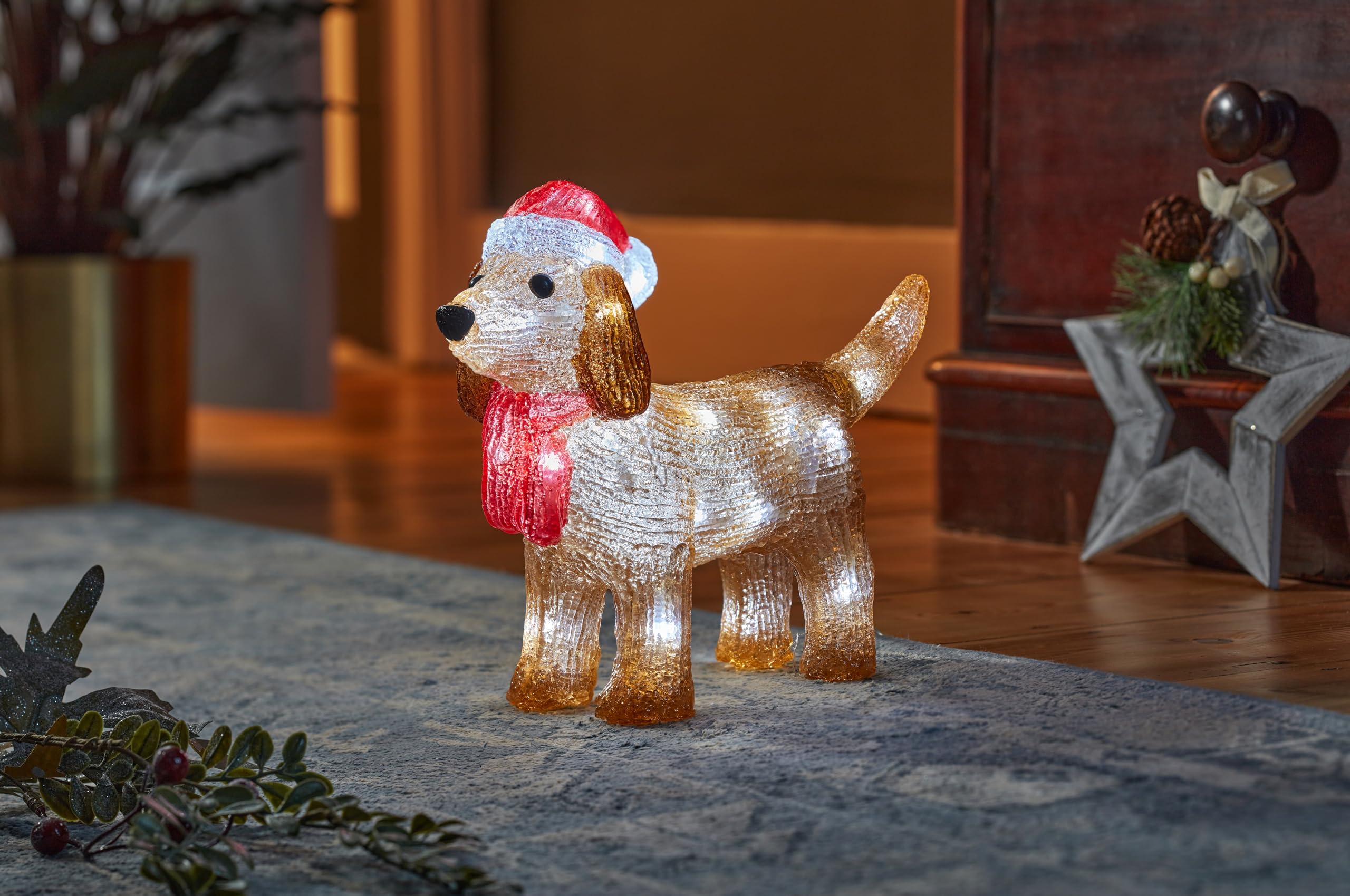 Smart Garden InLit Teckel de glace – Décoration de Noël en acrylique à piles avec 30 LED blanc froid – Décoration festive d'intérieur et d'extérieur avec minuterie automatique
