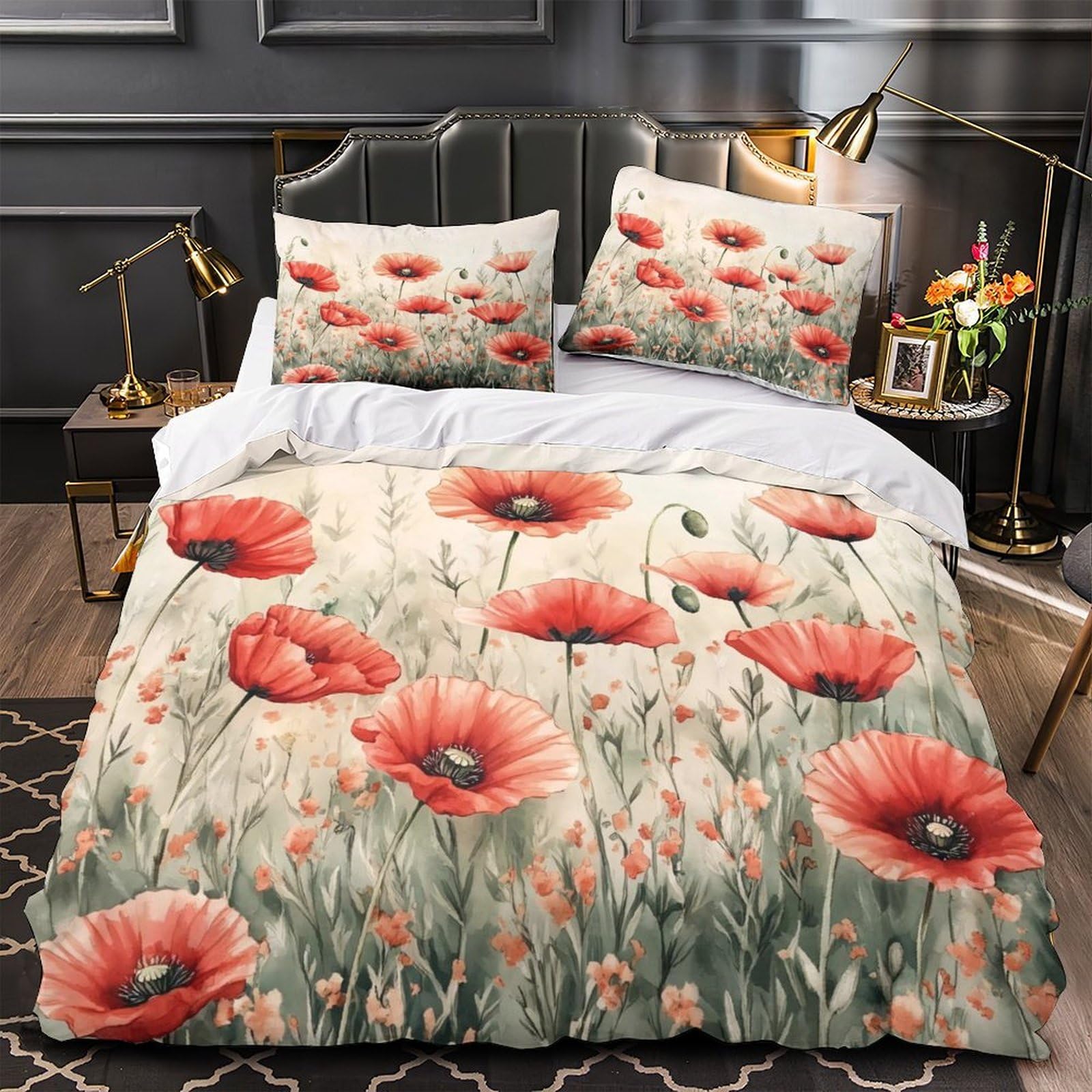 Housse de couette aquarelle florale lit simple ambiance cocooning douce