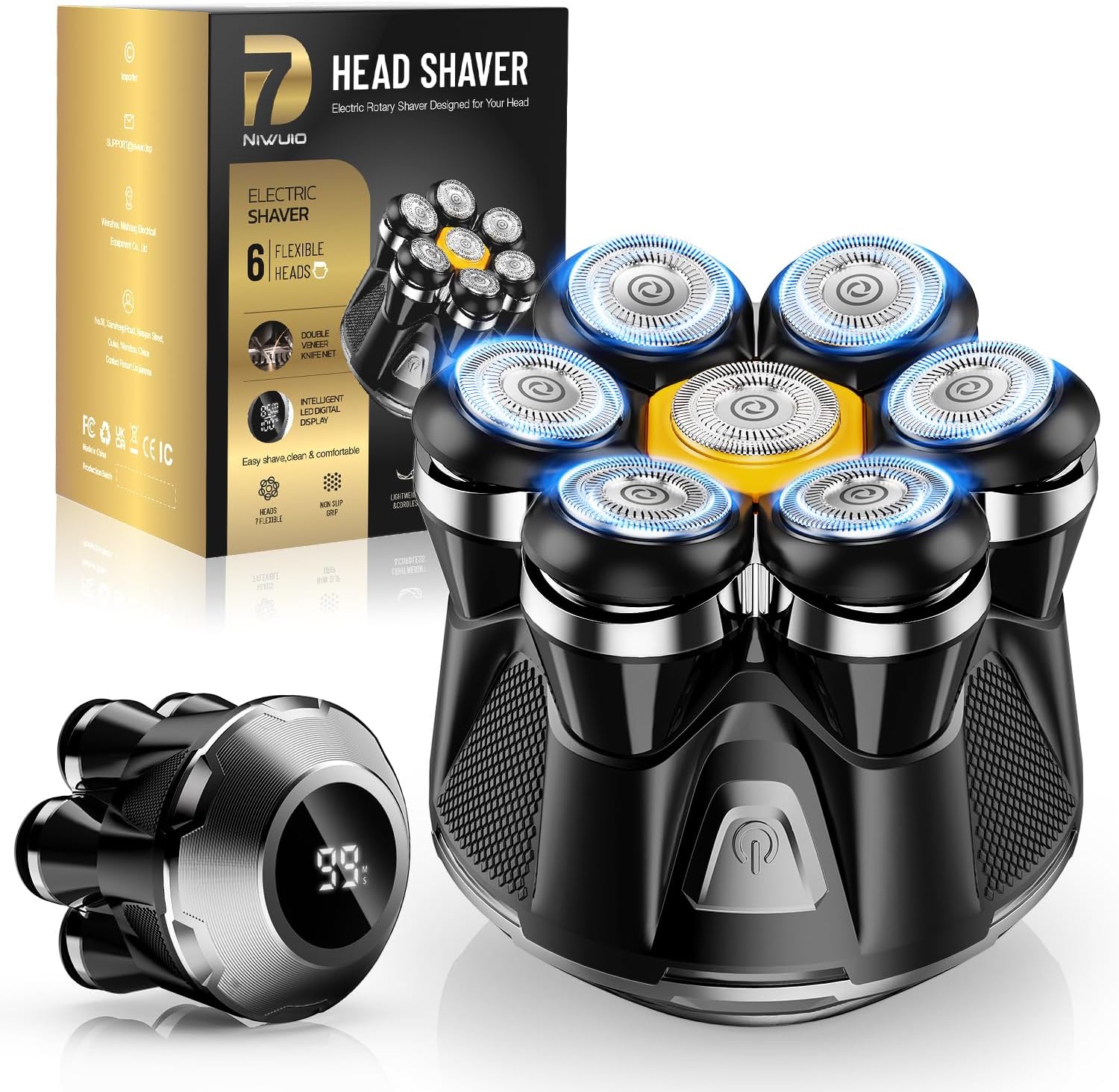 Head Shaver for Bald Men: Electric Bald Razor -IPX7 Wet Dry Shaving- 7 Floating Heads for Ultimate Comfort - Rechargeable Grooming Kit for Scalp/Face/Beard-Close Shaving - Amazon product rated Grade A