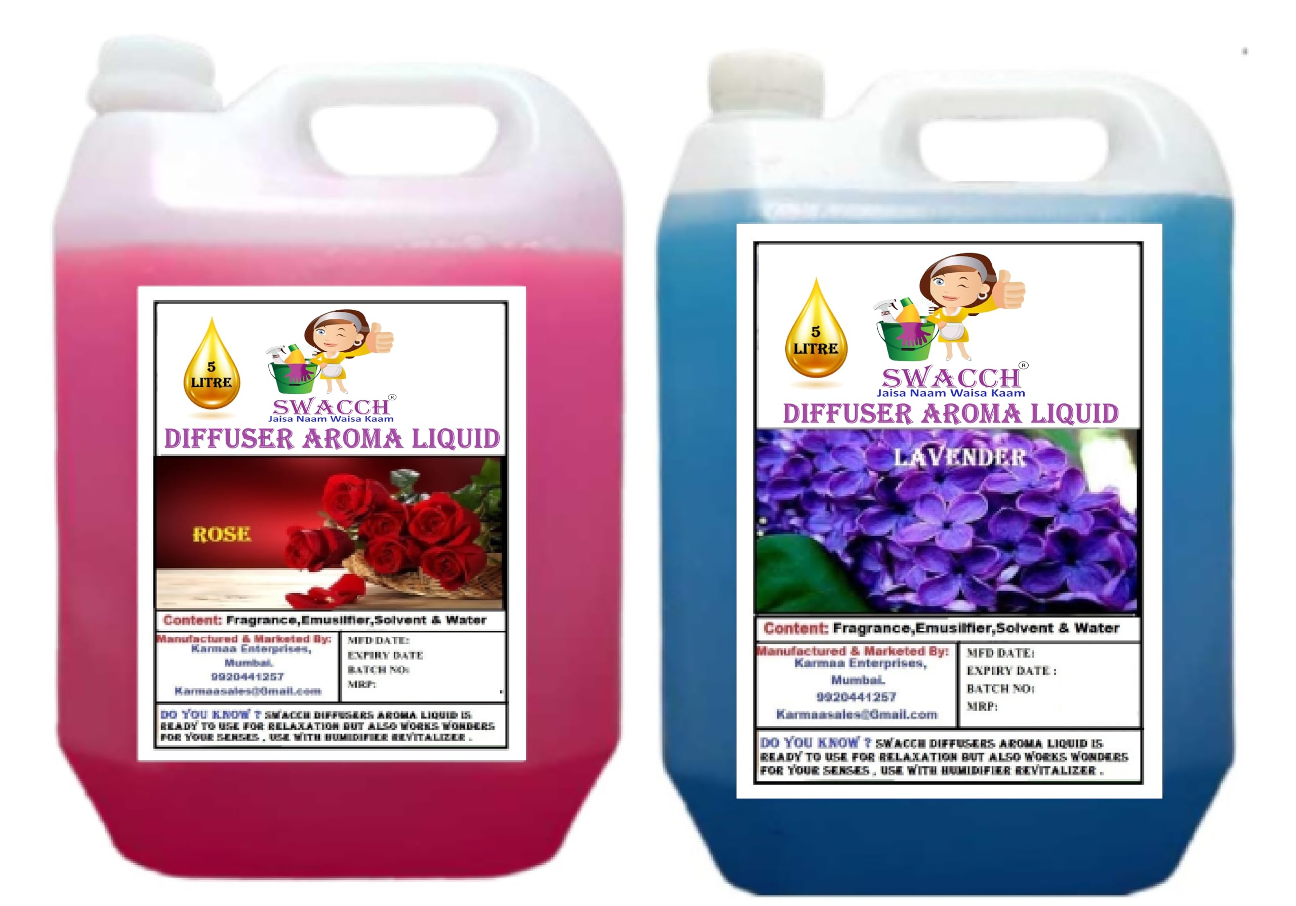 swacch Diffuser Aroma Liquid Rose & Lavender Ready to use 5 Litre Combo Pack of 2 I Home Fragrance I Best for Aromatherapy I Helps in Meditation I Used in Diffusers I Water Based-image-24