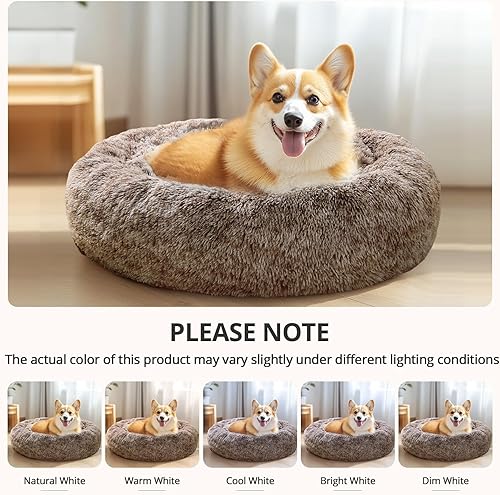 Miniatura 6 de JOLLYVOGUE Cama Relajante para Perros Tamaño Mediano, Cama de Dona Antiansiedad para Mascotas de Tamaño Mediano, 27 Pulgadas, Cama Redonda de Felpa