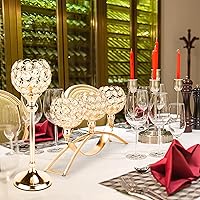 Vista 3 de Portavelas de cristal dorado decorativos con candelabro de 3 brazos, soporte para velas, pieza central de mesa, decoración para mesa de comedor
