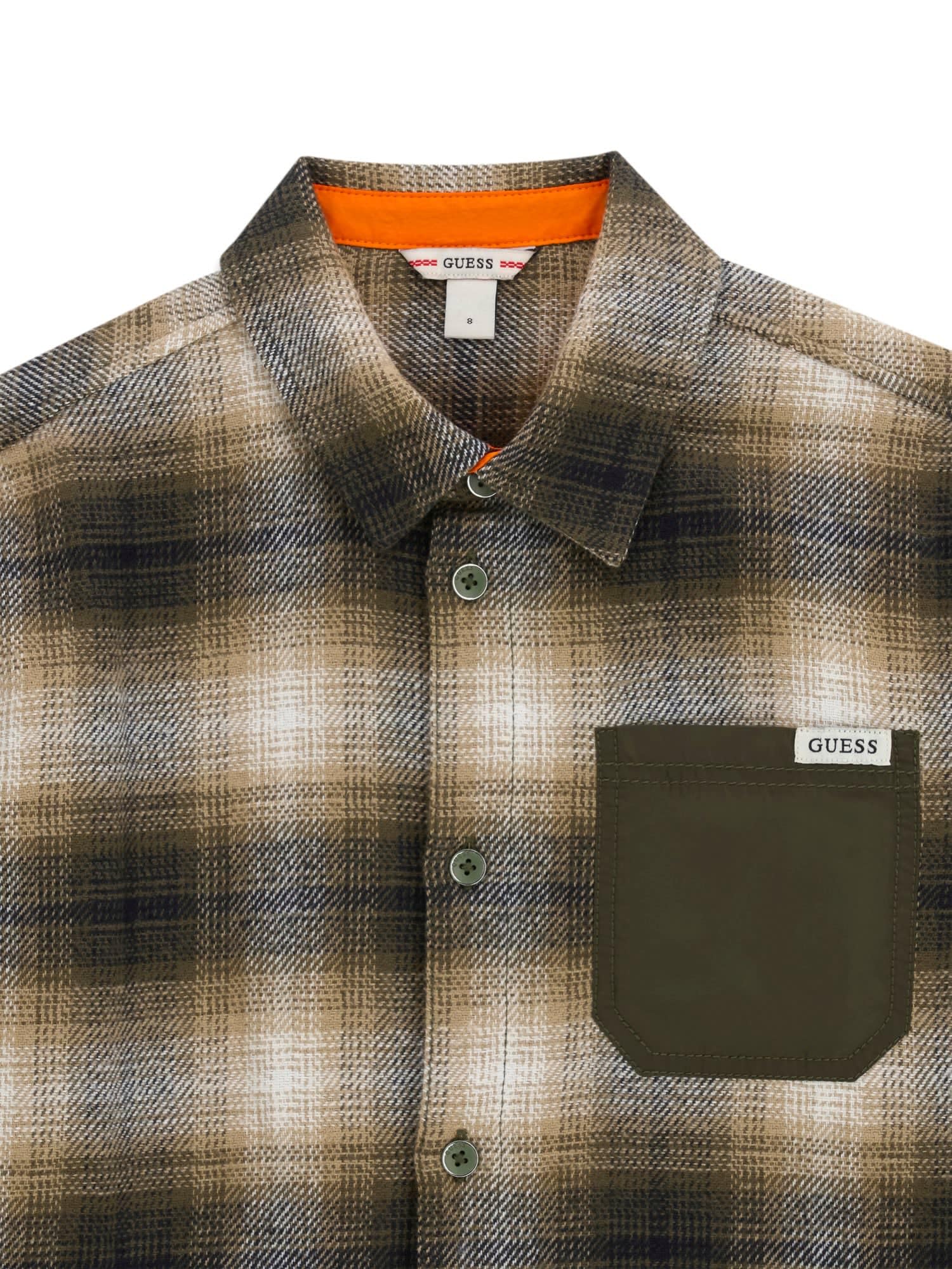 Guess Kids Boy's Shirt Comfort Fit Woven Tops Oversize Flannel LS ADJ. Shirt 7