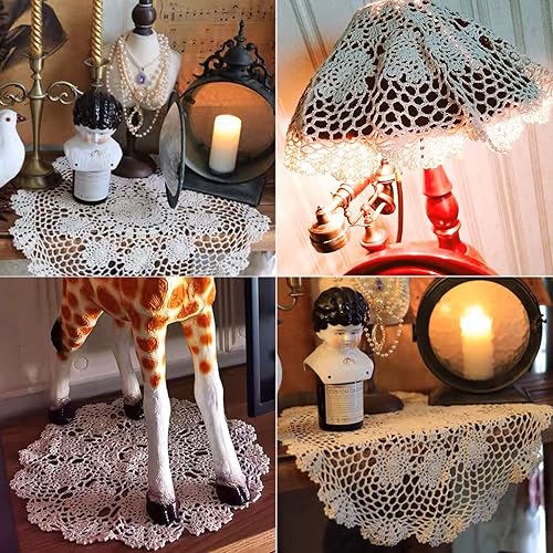 Miniatura 4 de Phantomon Juego de 4 manteles individuales de tela de ganchillo, hechos a mano, redondos, rosario, 100% algodón, paquete de 4, 15 pulgadas (15.7 in