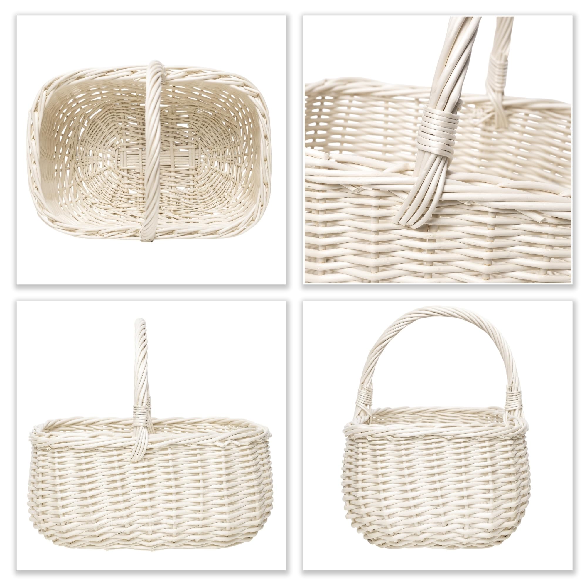 Creative Home Blanca Cesta de Mimbre Grande con Asa | 36 x 27 x 32 cm (+/- 2 cm) Ligera | para Picnic Plantas Almacenaje Decoración | Tejida a Mano | Marrón Natural | Multiuso, Práctica y Duradera
