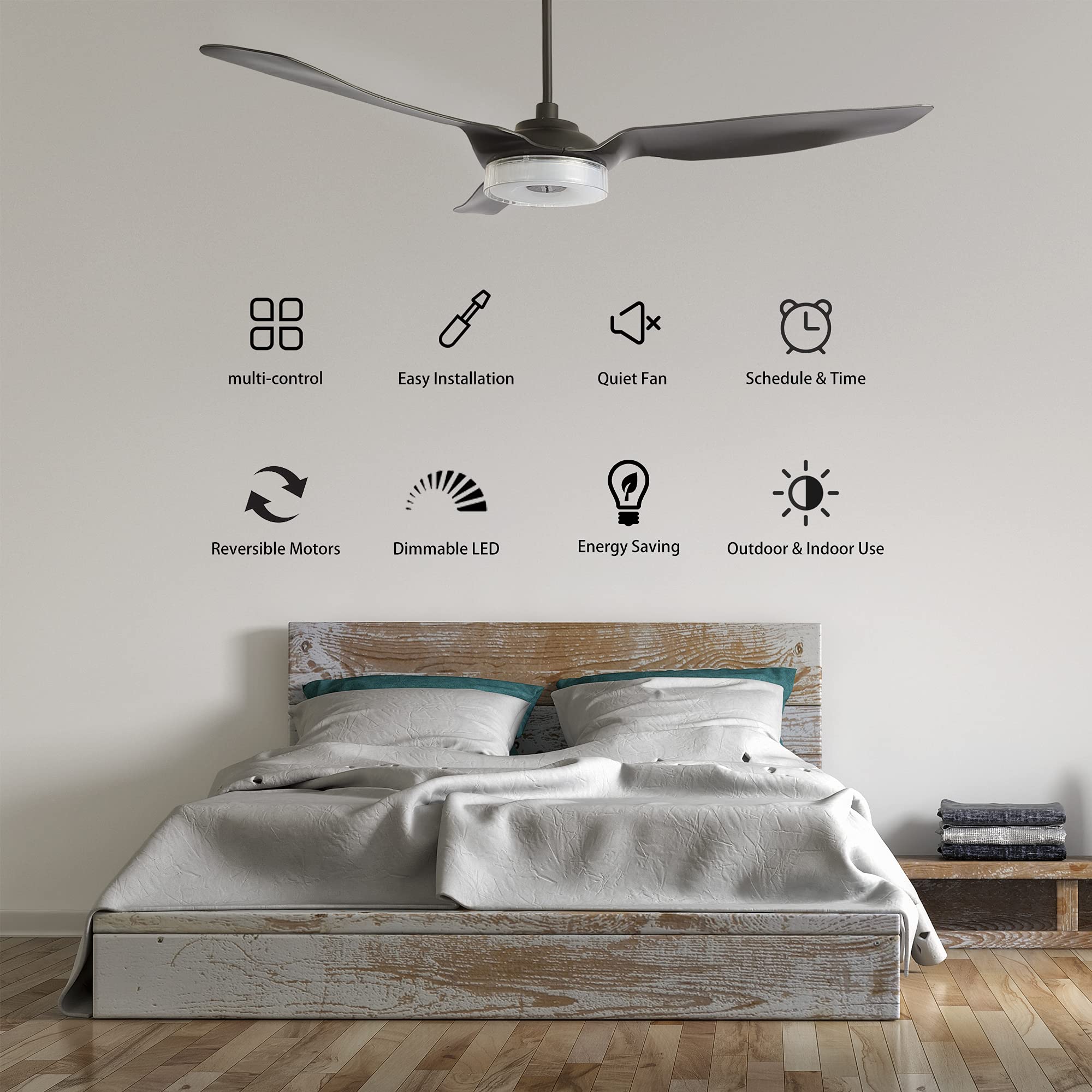 Trifecte 60 Inch Indoor&Outdoor Ceiling Fan with Light and Remote