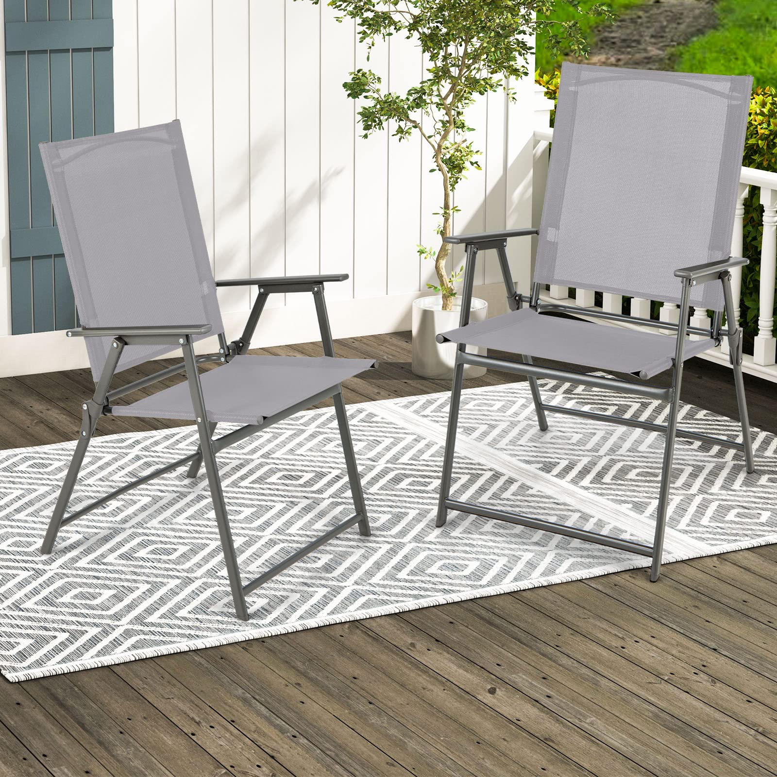 KOMFOTTEU Klapstoelen, balkonstoelen, set van 2, draagbaar, tuinstoelen met rugleuning, terrasstoelen, weerbestendig, campingstoelen, inklapbaar, voor tuin, balkon, terras (mintgroen