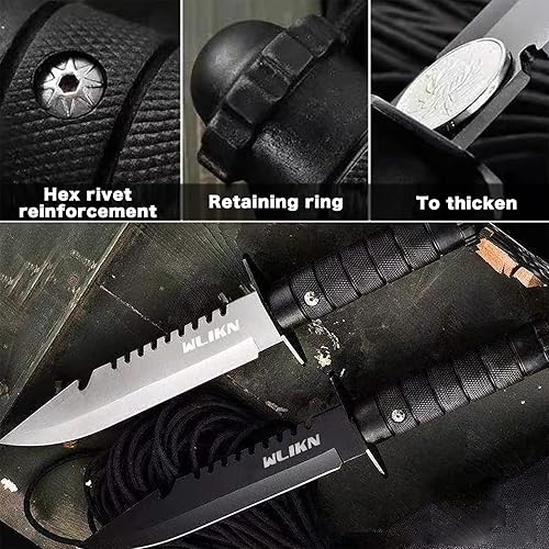 Miniatura 2 de Wlikn Cuchillo de hoja fija con funda, cuchillo Bowie de supervivencia de hoja de un solo borde de 5 pulgadas con mango antideslizante, para