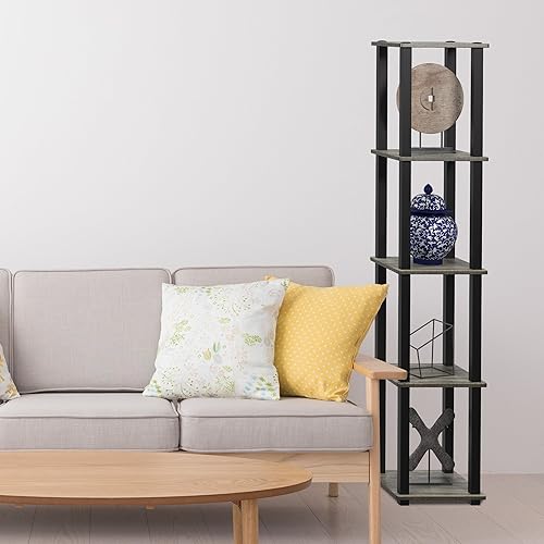 Miniatura 23 de Furinno Turn-N-Tube - Estante decorativo de exhibición sin herramientas, escalera de 3 niveles, blanco sólido/negro Blanco