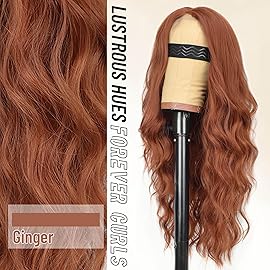 AISI HAIR Ginger Wig for Women, Long Wavy Lace Hairline Middle Part Synthetic Heat Resistant Wig for Daily Party-26 Inch