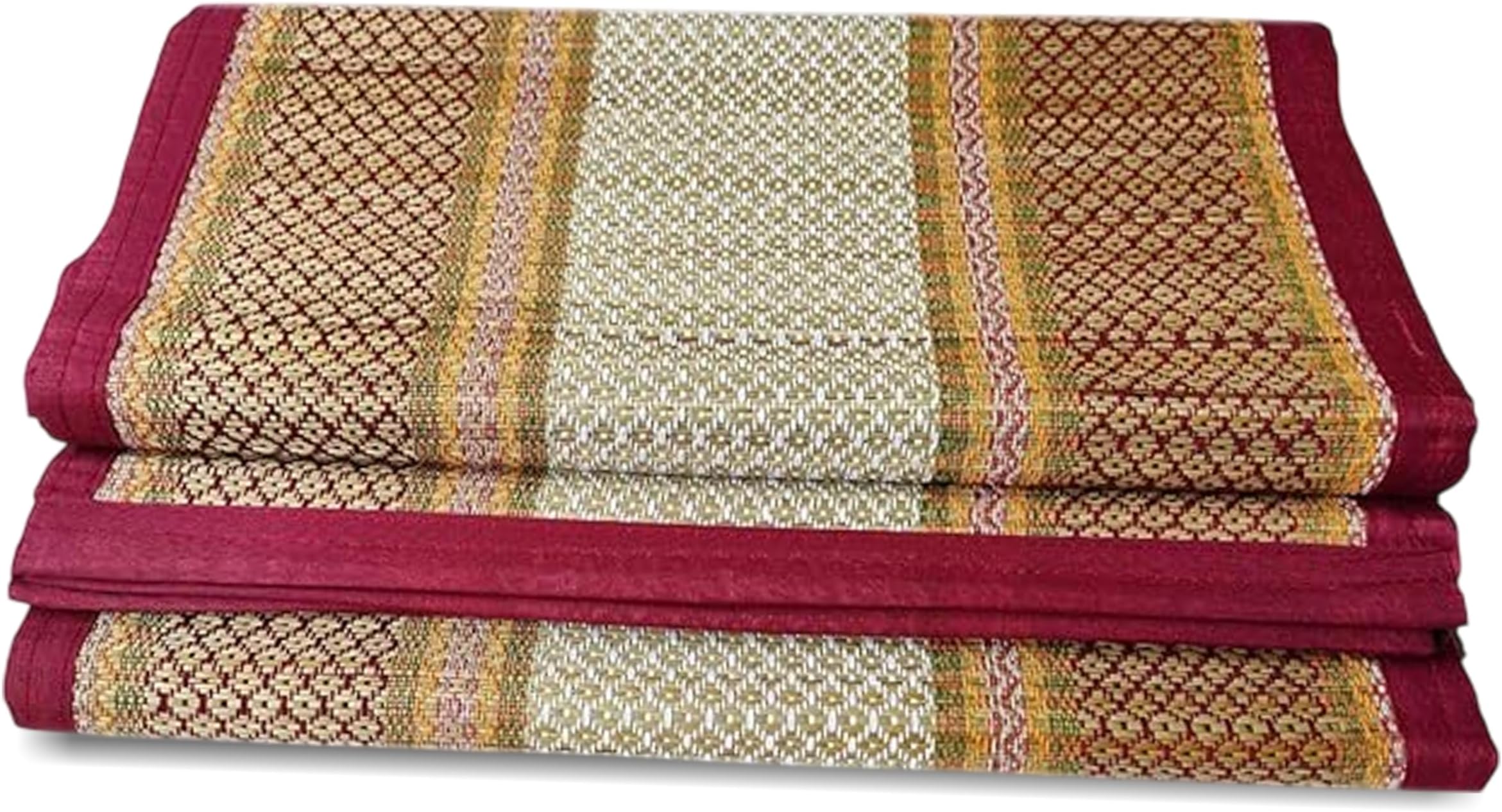 Traditional Sleeping Mat (Maroon White, Madurkathi River Grass, 4.5 X 6.5 Feet)