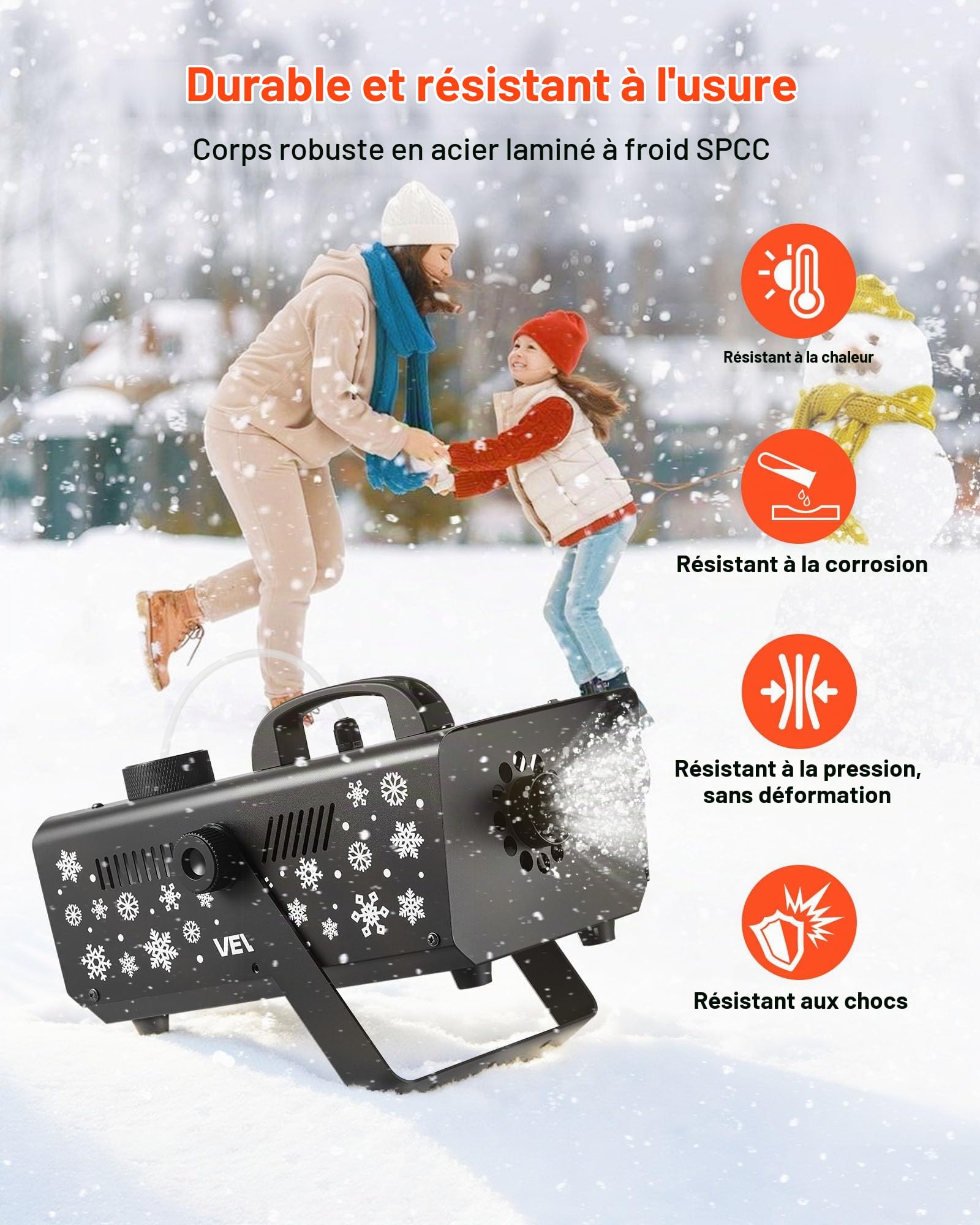 VEVOR Machine à Neige, 650 W, Machine à Flocons de Neige Artificielle Portative Suspendue, avec Poignée Portable, pour DJ, Fêtes de Noël, Effet de Scène, Décoration de Mariage, Extérieur et Intérieur