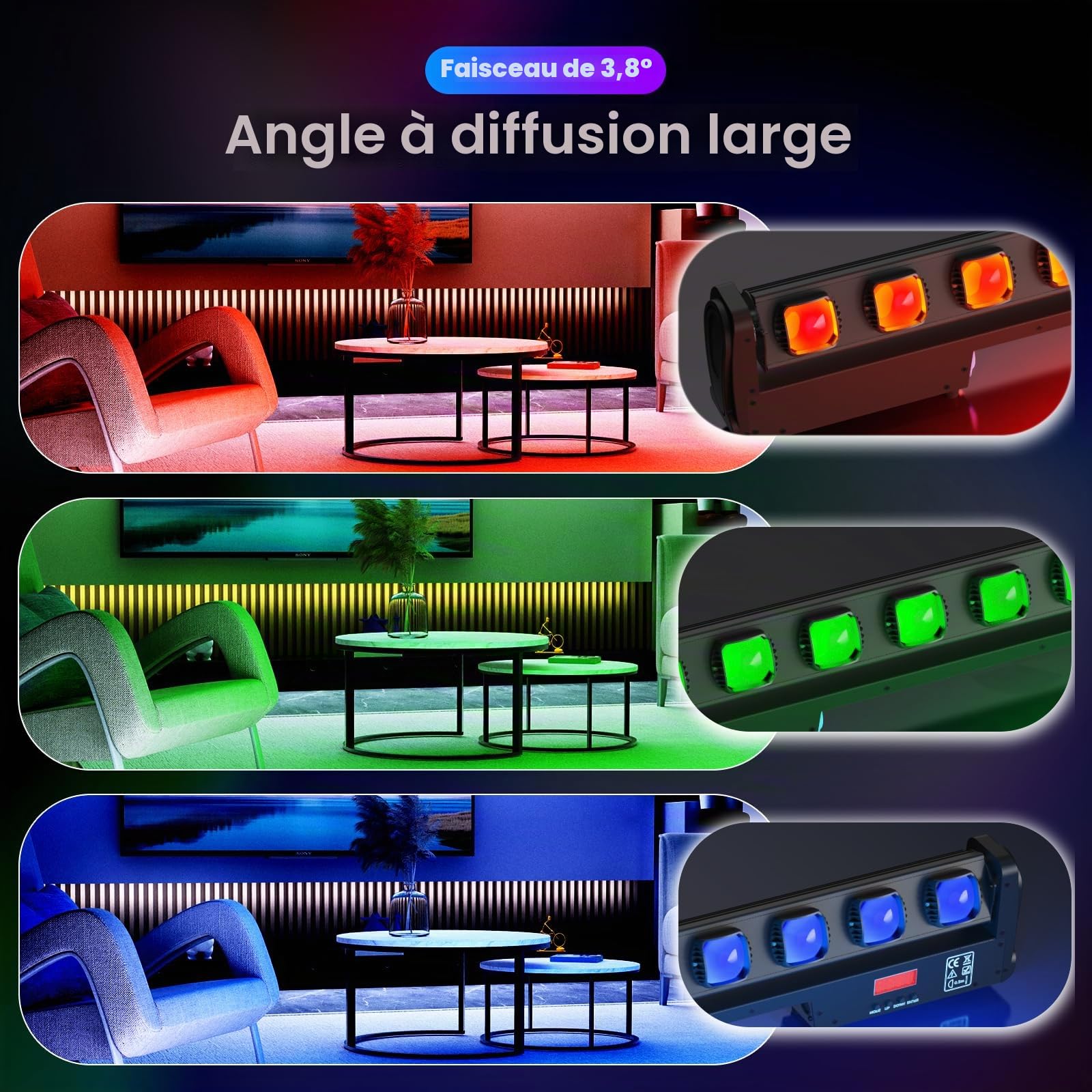 250W LED Wallwasher Lyre Beam Barre RGBW Lumières de Scène,4 en1 Wall Washer Stroboscope Effet DMX512 Projecteur pour DJ Bar Soiree Fête Disco Éclairage Mariage Halloween Noël,2 Pièce