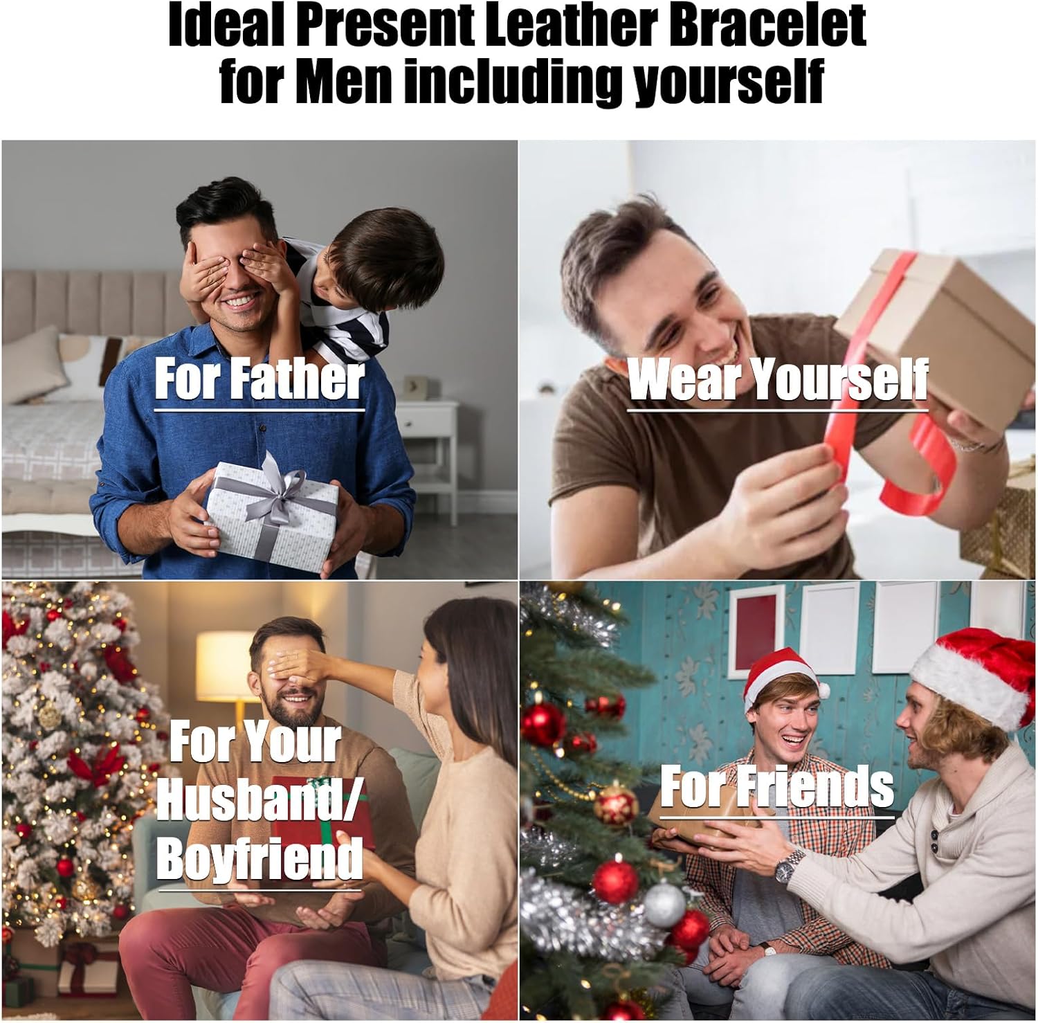 Mens Leather Bracelet with Clasp, Black Braided Leather With Black Inspirational Bangle Bracelets Wristband for Men, Gifts for Dad, Friends, Husband - Image 9