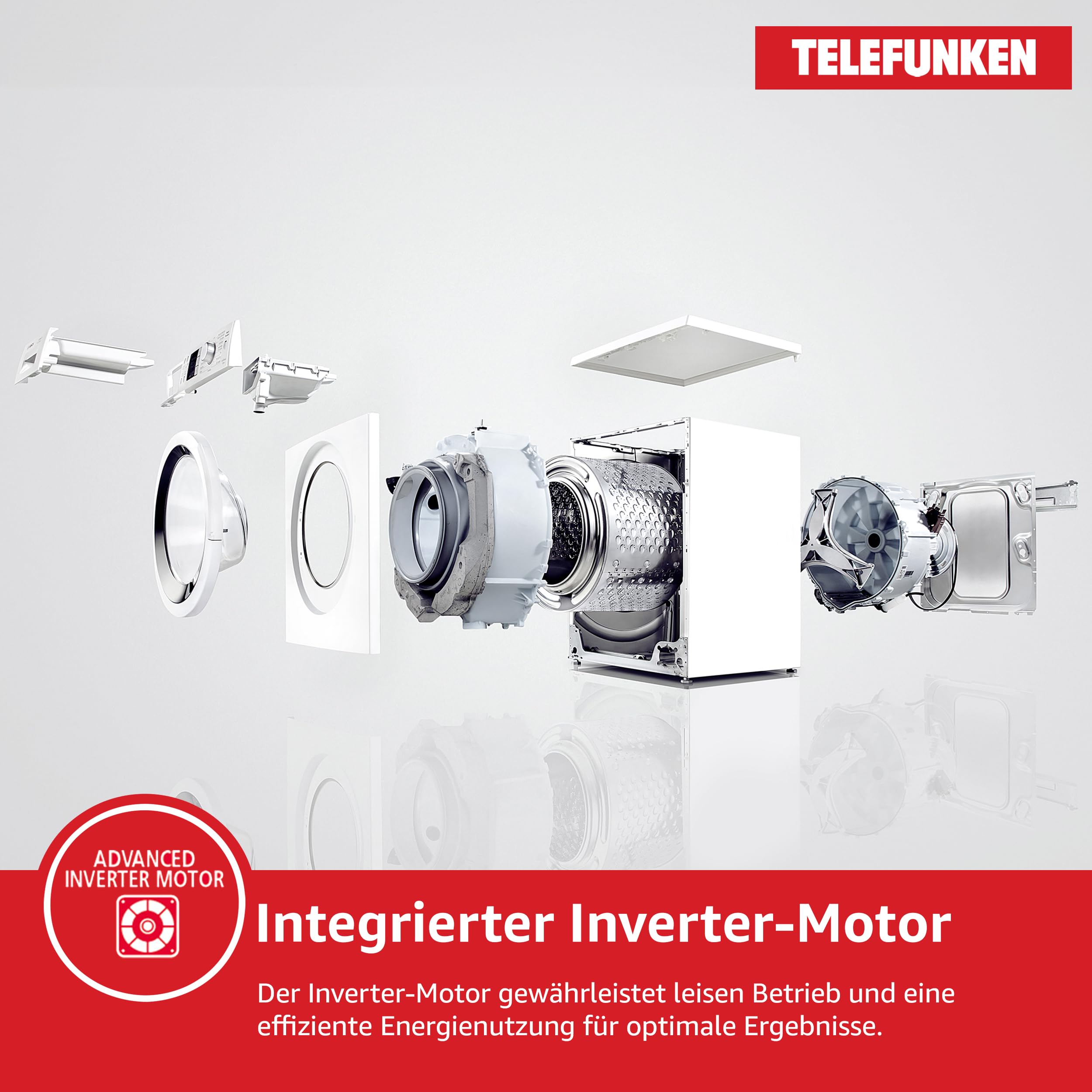 Telefunken Waschtrockner, 9 kg Waschen / 6 kg Trocknen, Waschmaschine mit Trockner integriert, 1400 U/Min, Frontlader Waschtrockner Kombi, Inverter Motor, AquaStop, Energiesparend, Weiß, WT96ADW