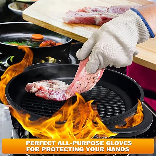 Miniatura 7 de 2 Pairs Heat Resistant Gloves for Grilling - 9.45 Inch Durable Aramid Oven Gloves with Fingers - Full Hand Protection, Functionality, Easy to Use,